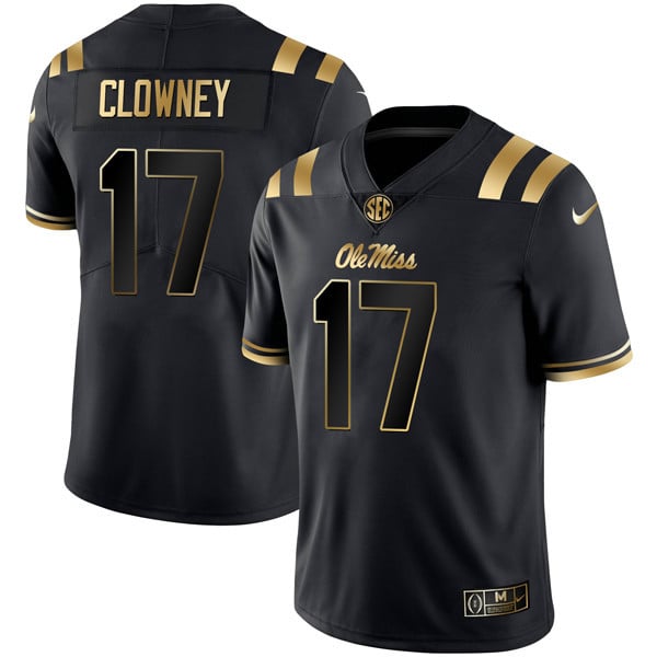 Men’s Ole Miss Rebels Football Black Gold Jersey – All Stitched