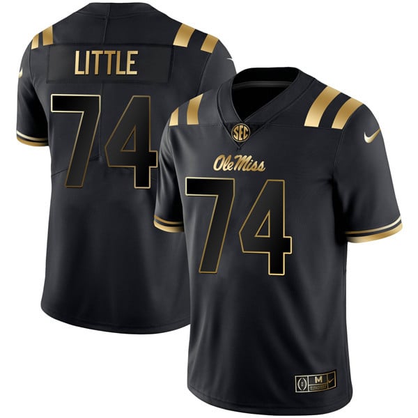 Men’s Ole Miss Rebels Football Black Gold Jersey – All Stitched