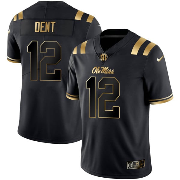 Men’s Ole Miss Rebels Football Black Gold Jersey – All Stitched