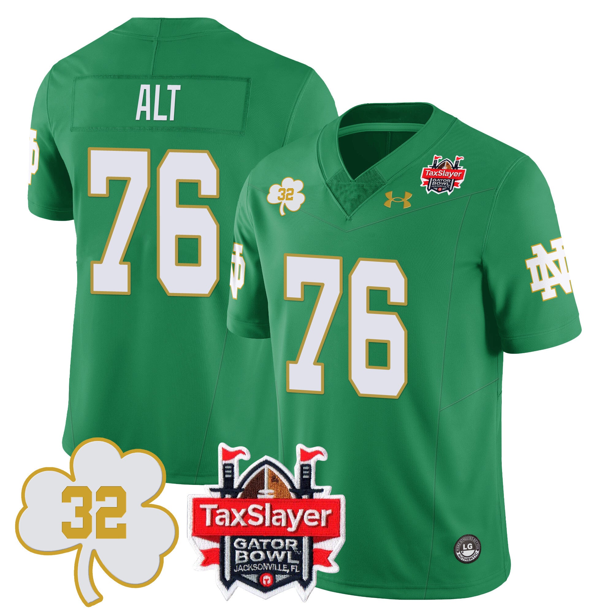 Men's Notre Dame Football Johnny Lujack Patch 2023 Gator Bowl Jersey - All Stitched
