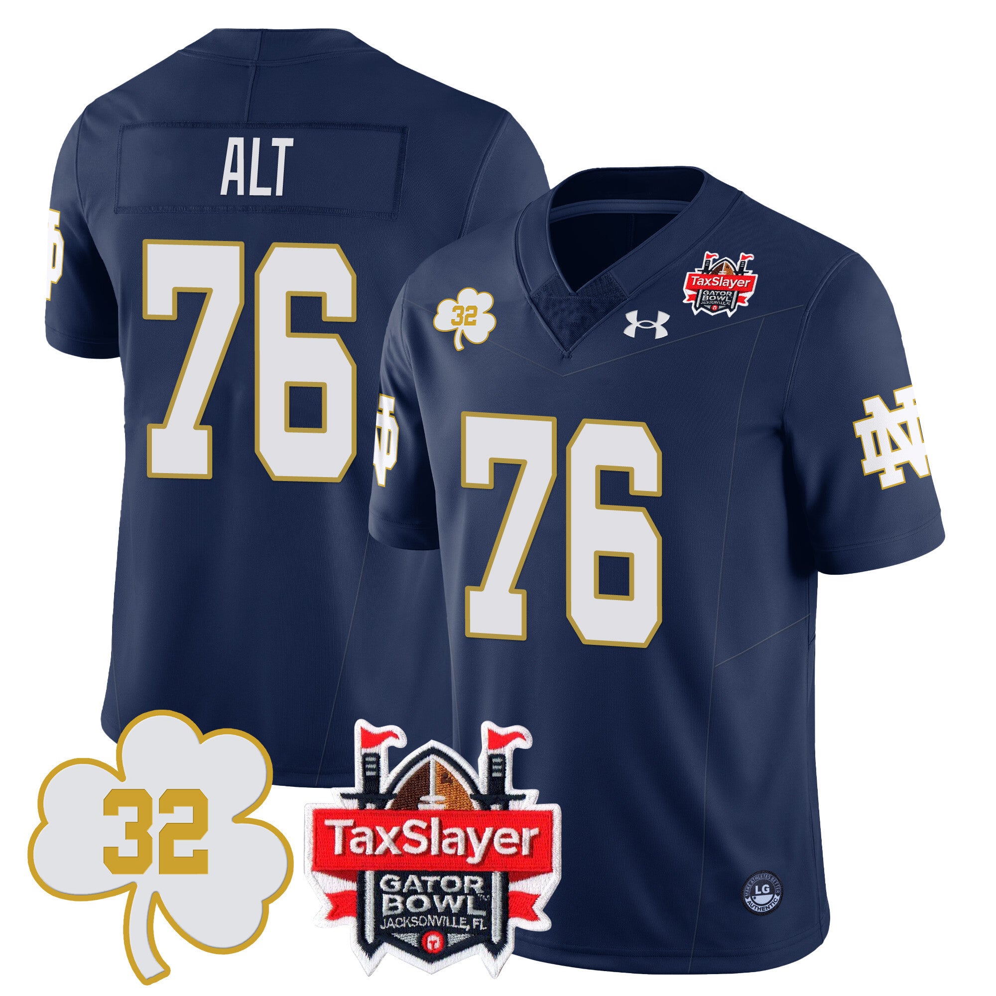 Men's Notre Dame Football Johnny Lujack Patch 2023 Gator Bowl Jersey - All Stitched