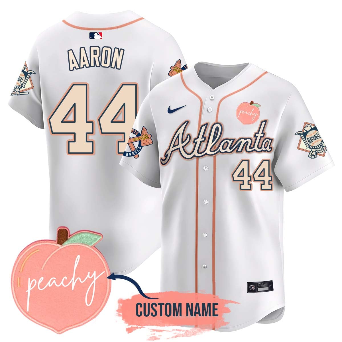 Men's Personalized Braves 2024 "Peach Fuzz" Jersey - All Stitched