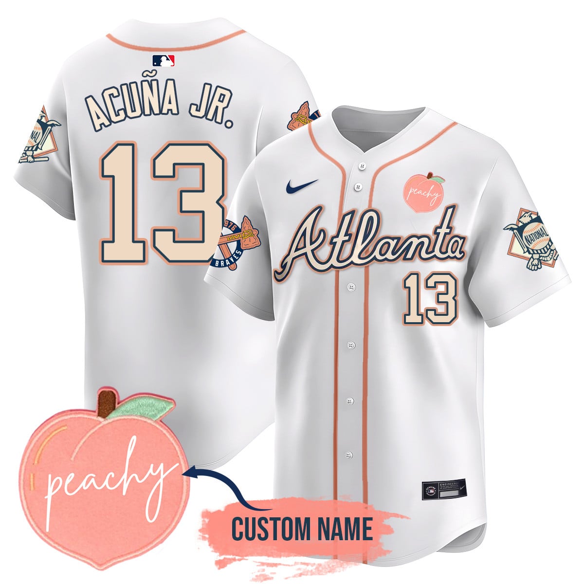 Men's Personalized Braves 2024 "Peach Fuzz" Jersey - All Stitched