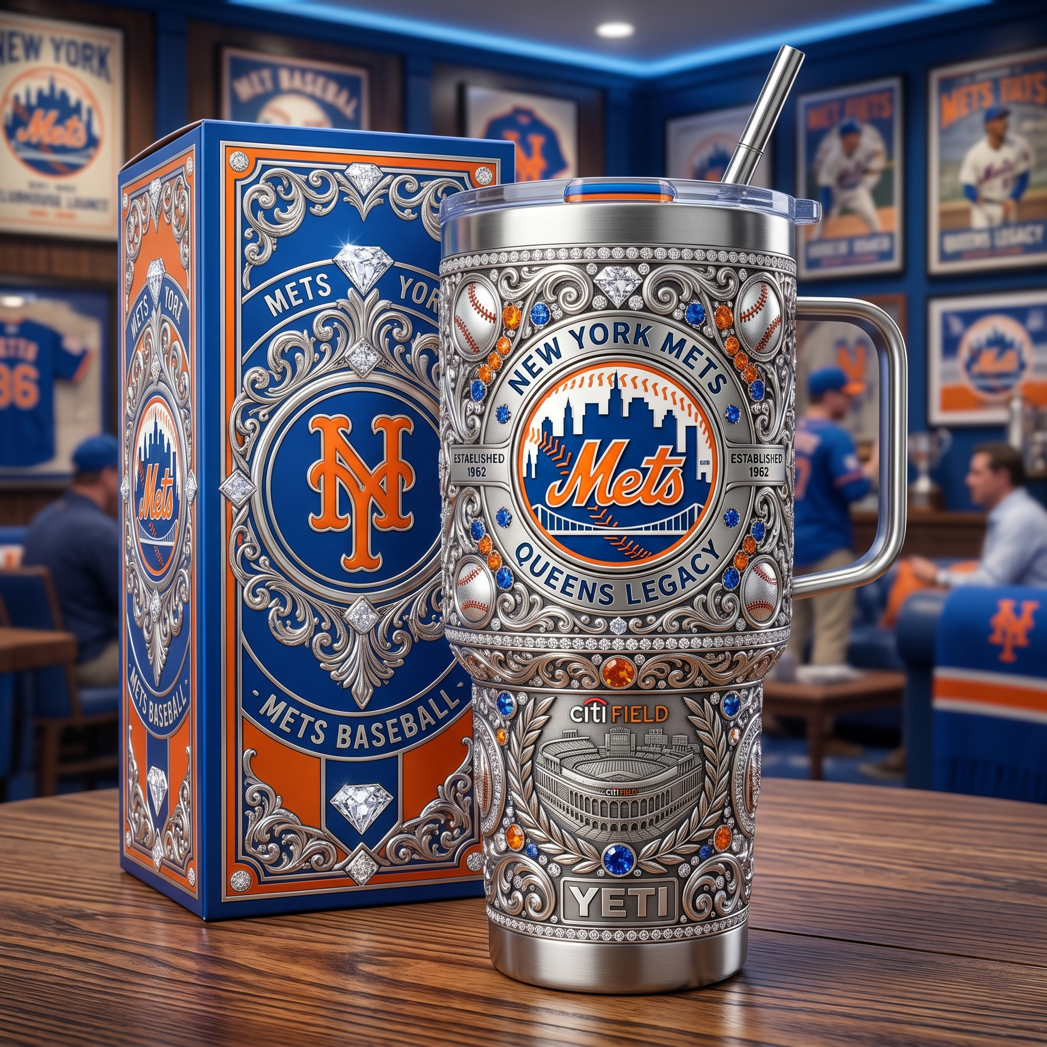 New York Mets 40oz Tumbler with Lid and Straw