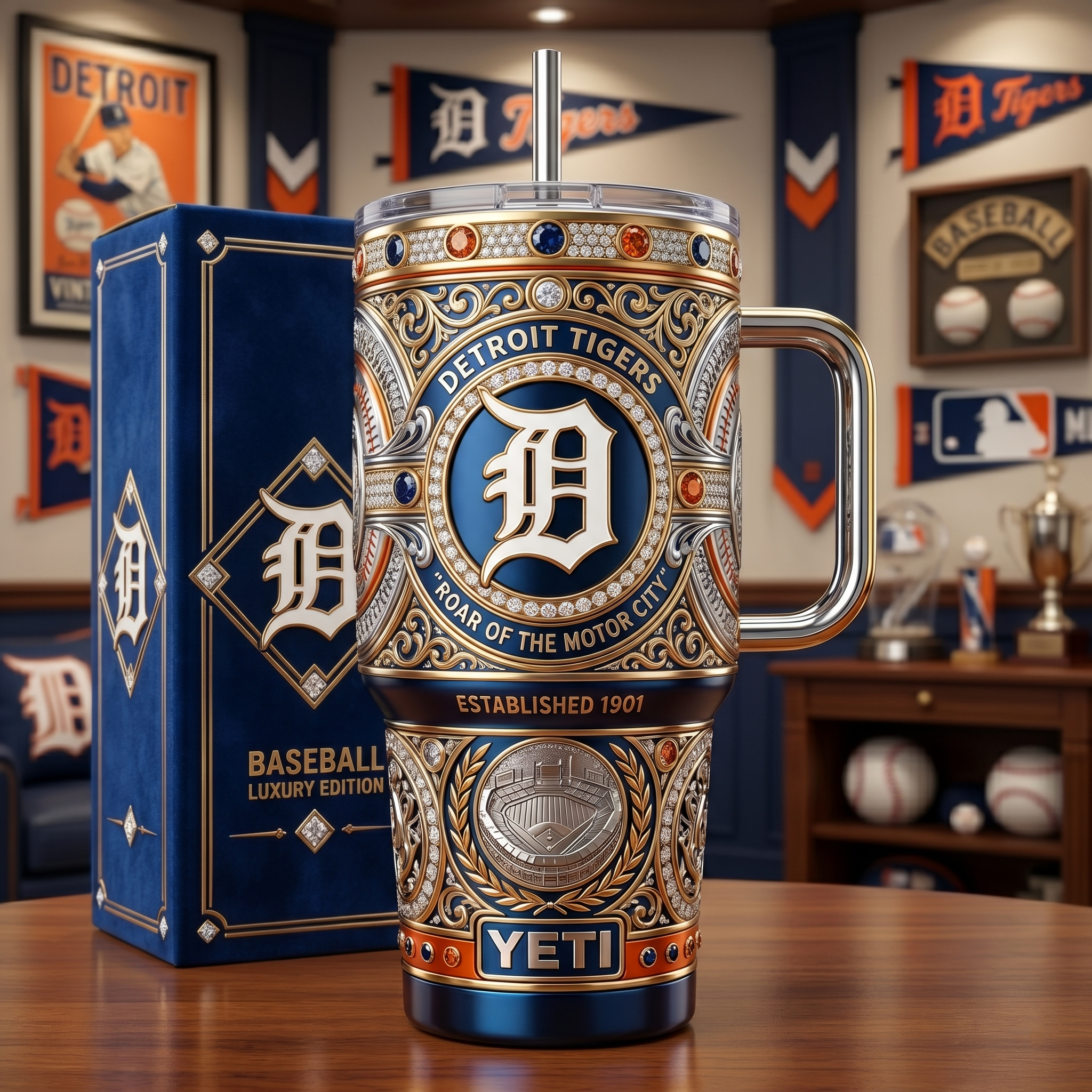 Detroit Tigers 40oz Tumbler with Lid and Straw