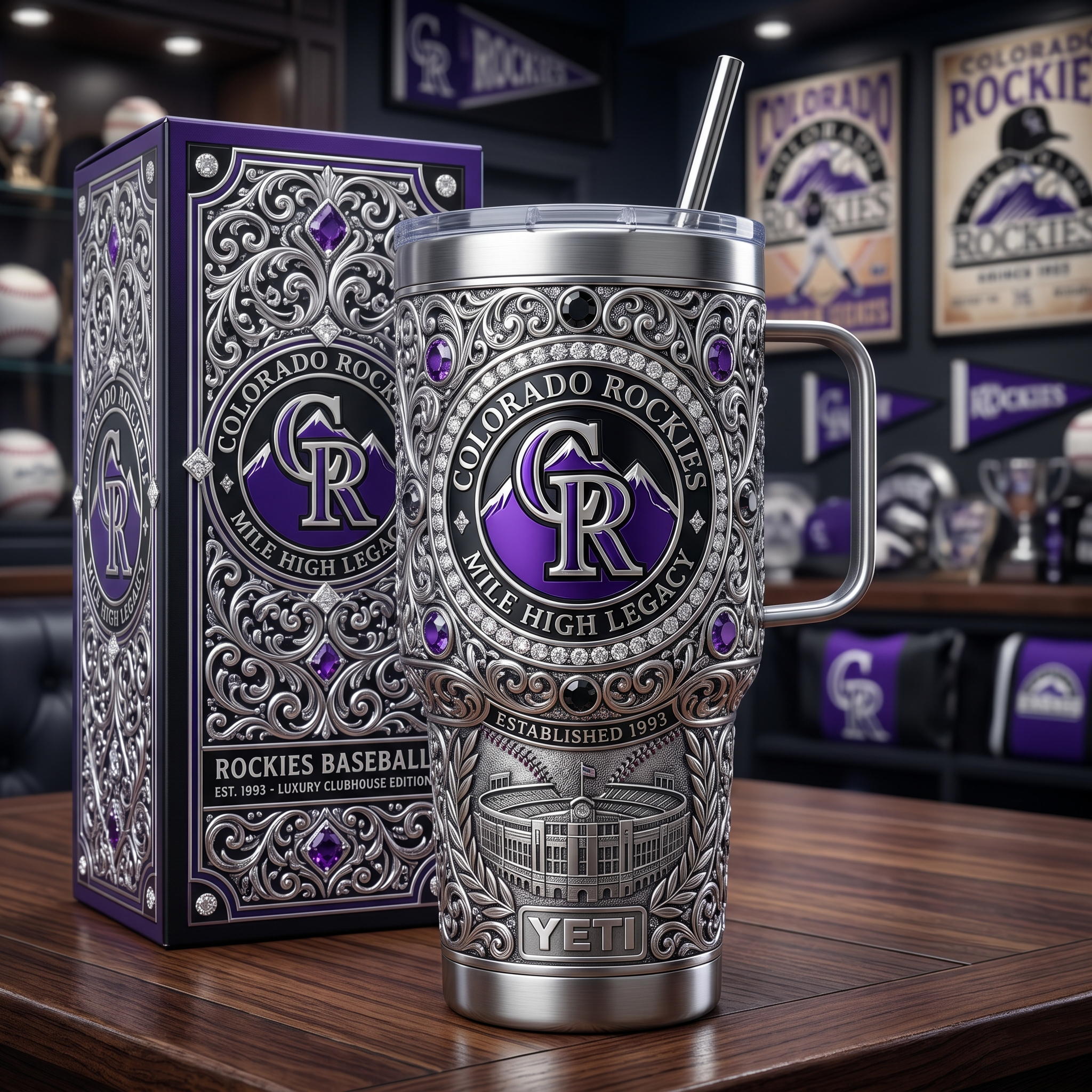 Colorado Rockies 40oz Tumbler with Lid and Straw