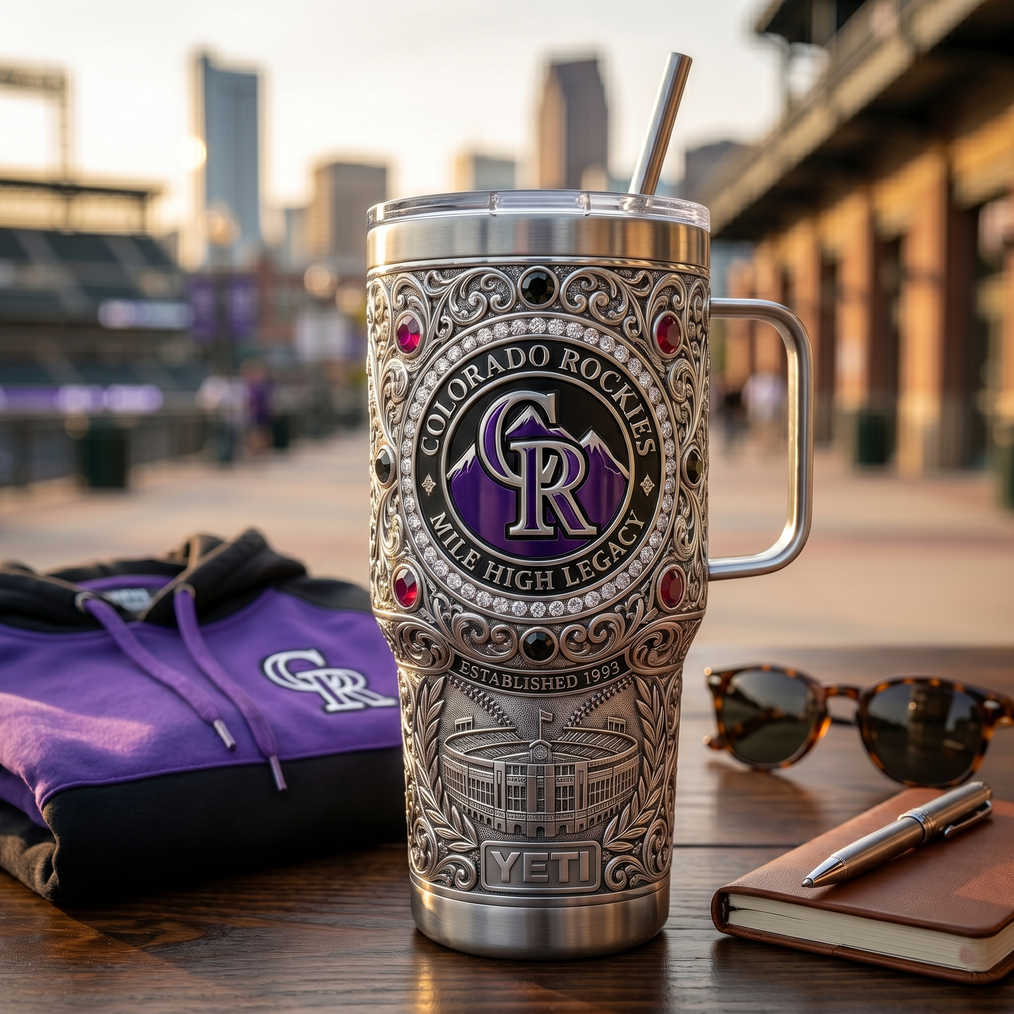 Colorado Rockies 40oz Tumbler with Lid and Straw