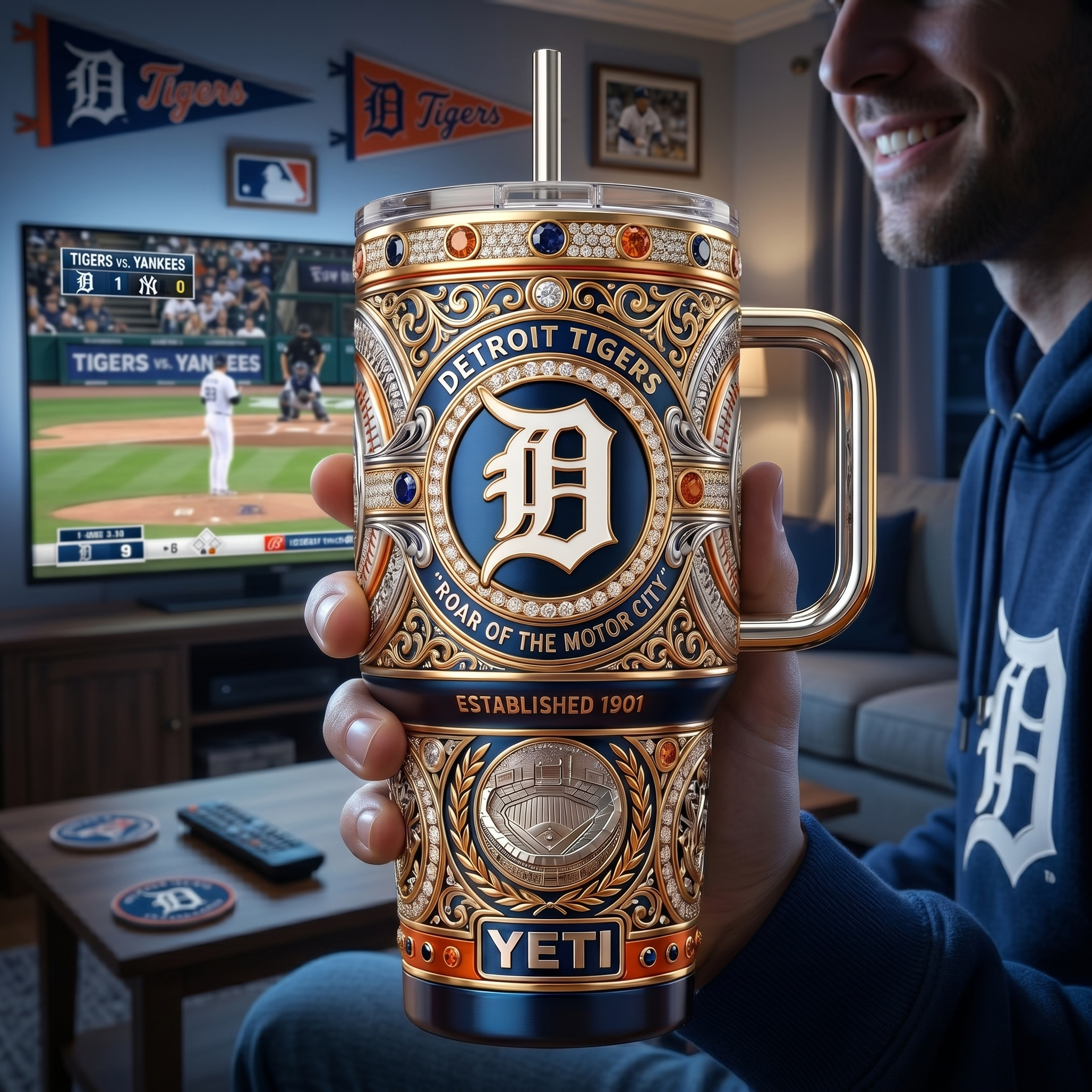 Detroit Tigers 40oz Tumbler with Lid and Straw