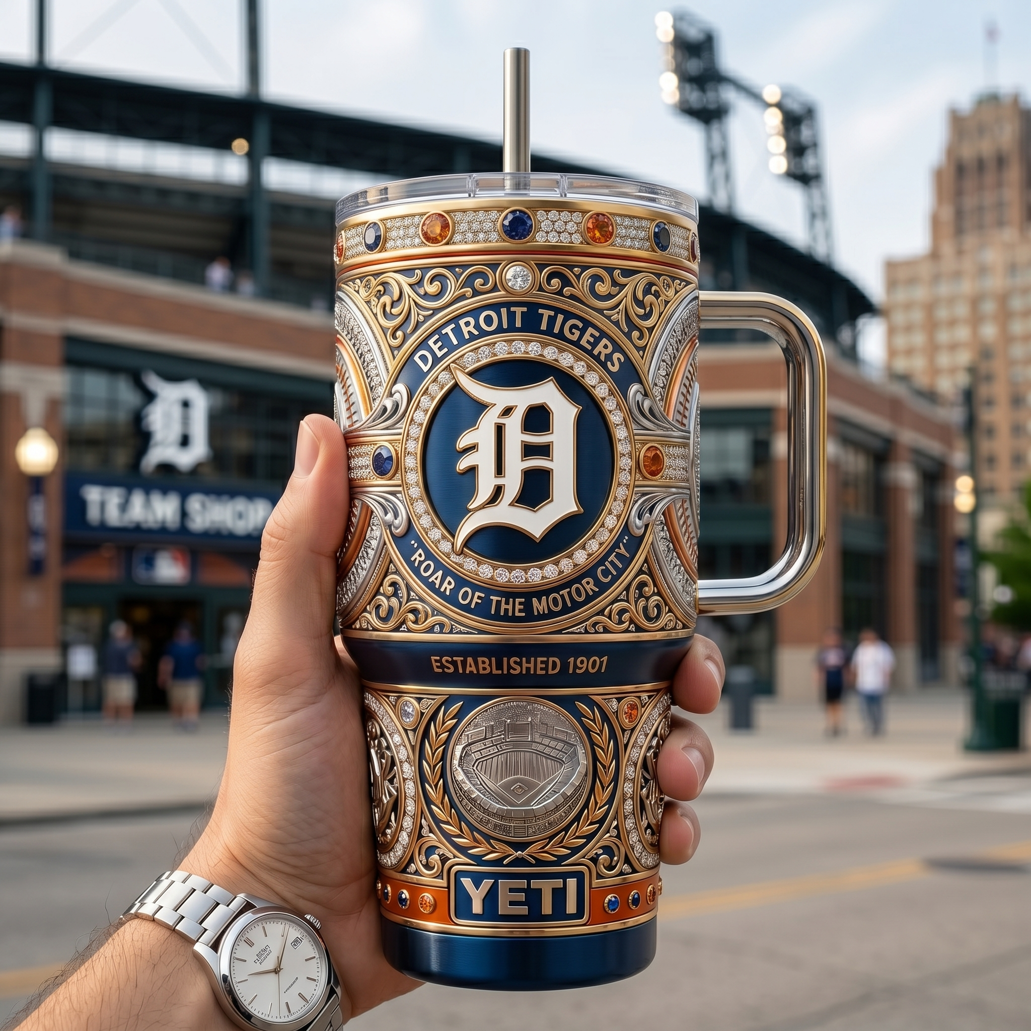 Detroit Tigers 40oz Tumbler with Lid and Straw