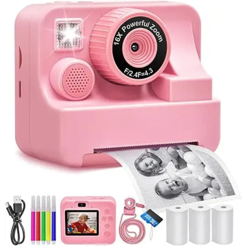 Children's Instant Printing Camera and Video Photography Toy for Boys and Girls, Mini Digital Camera with Printer