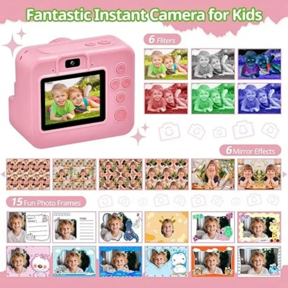 Children's Instant Printing Camera and Video Photography Toy for Boys and Girls, Mini Digital Camera with Printer