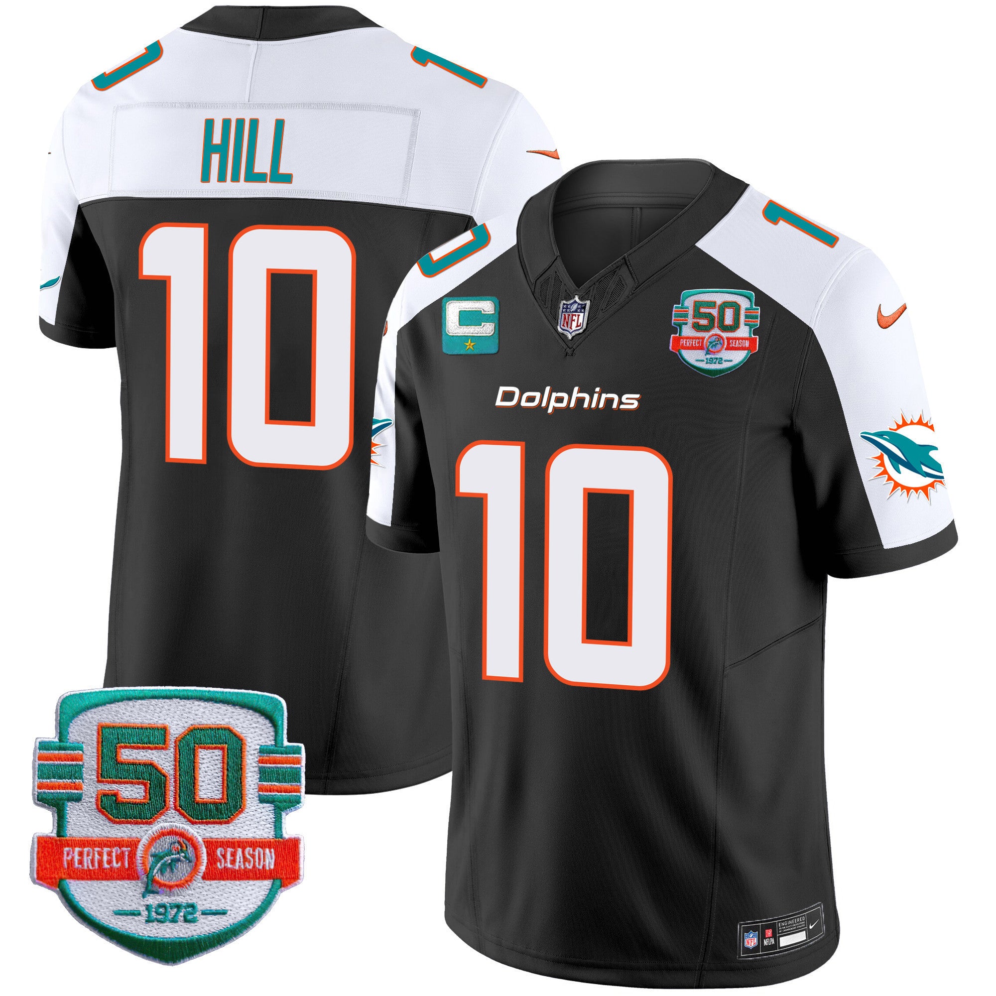Men's Dolphins 50th 1972 Perfect Season Patch Vapor Jersey - All Stitched