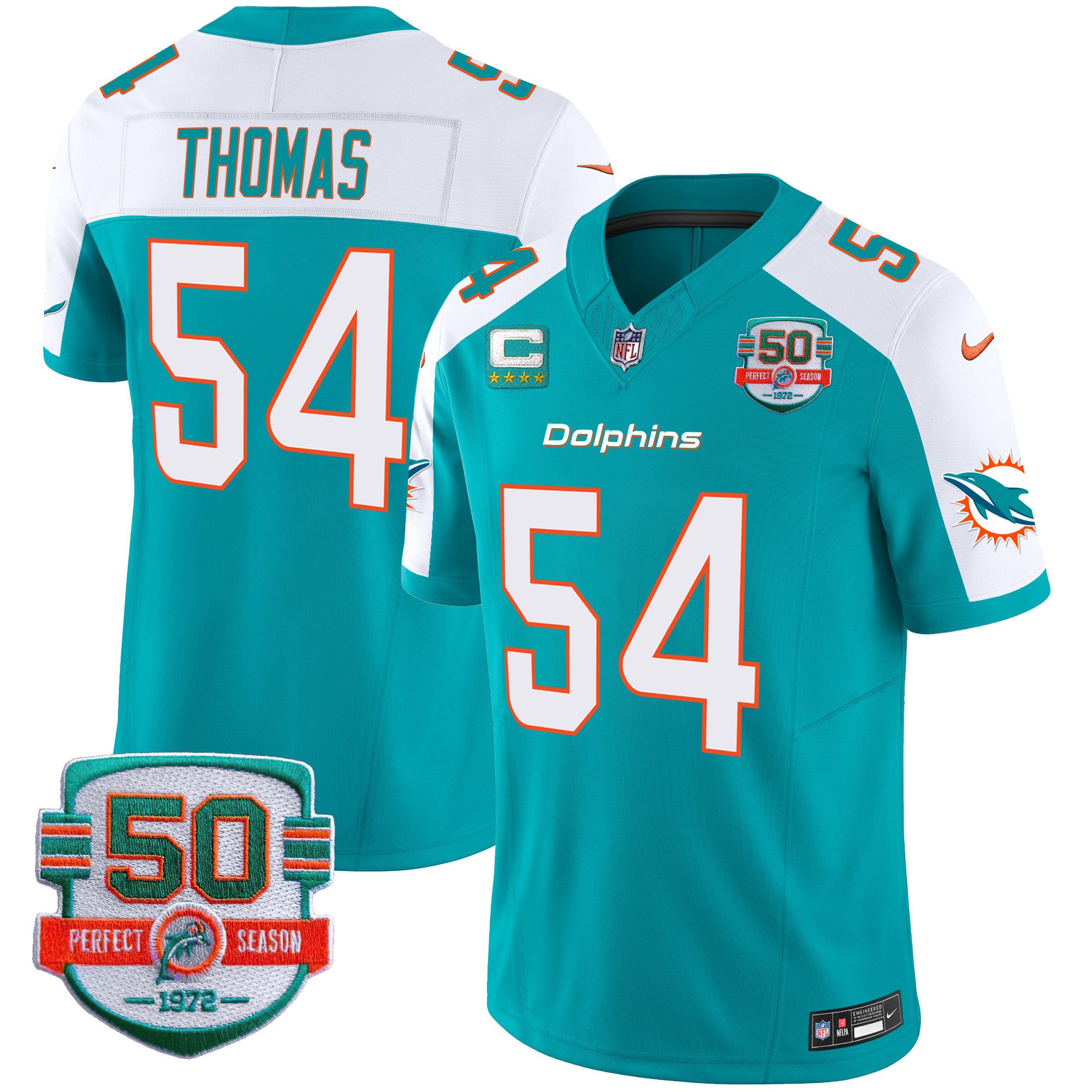 Men's Dolphins 50th 1972 Perfect Season Patch Vapor Jersey - All Stitched