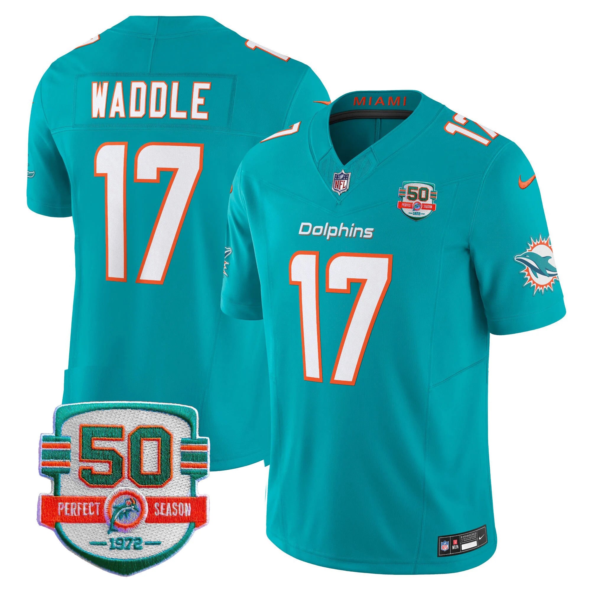 Men's Dolphins 50th 1972 Perfect Season Patch Vapor Jersey - All Stitched