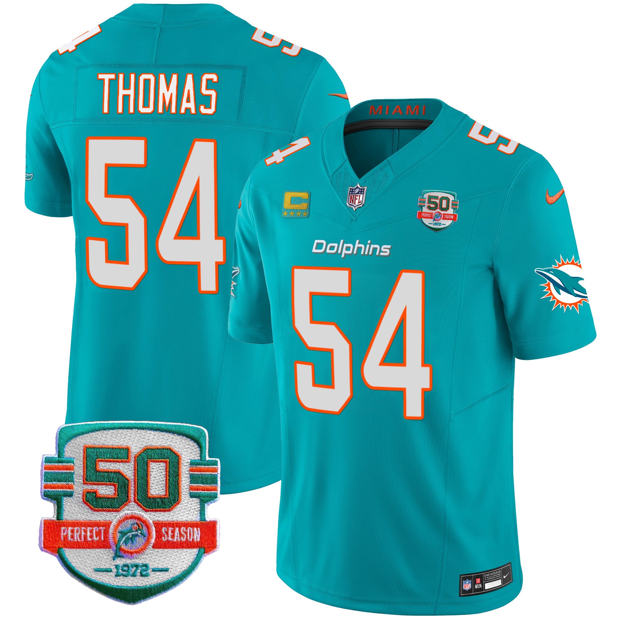 Men's Dolphins 50th 1972 Perfect Season Patch Vapor Jersey - All Stitched