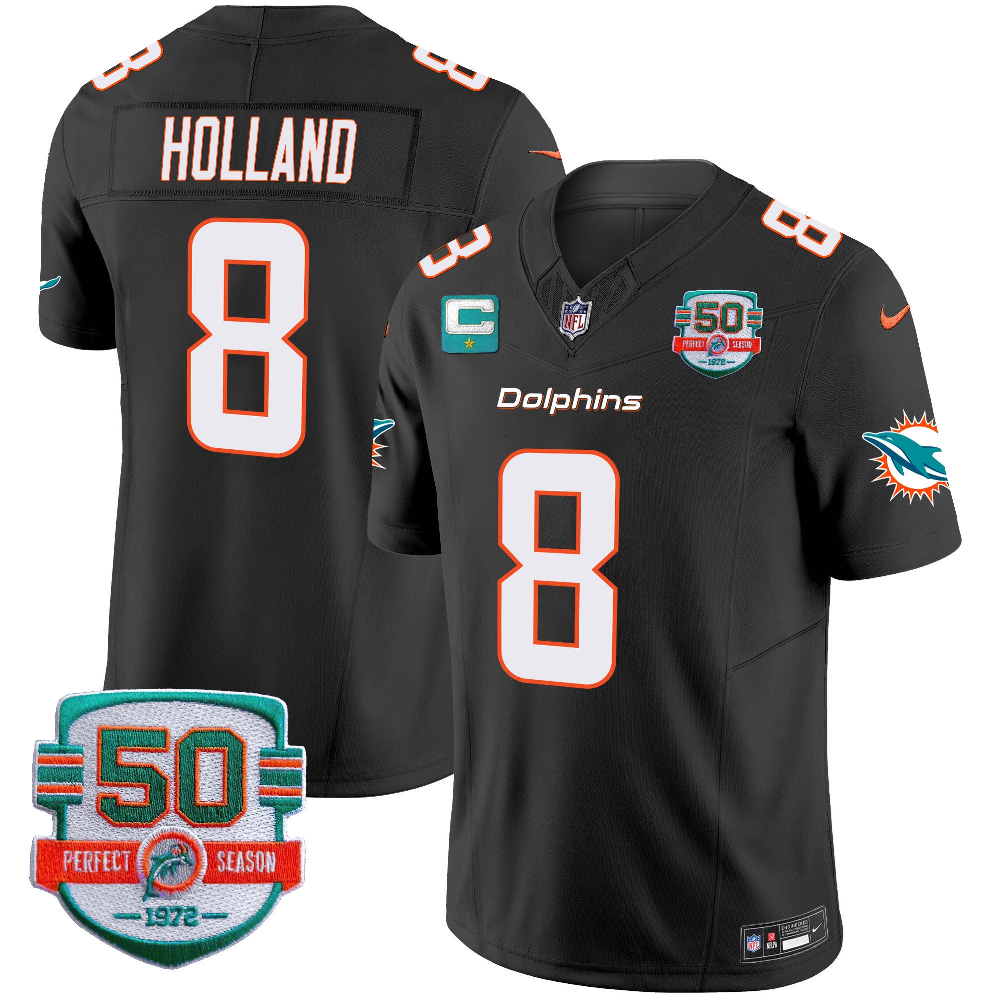 Men's Dolphins 50th 1972 Perfect Season Patch Vapor Jersey - All Stitched