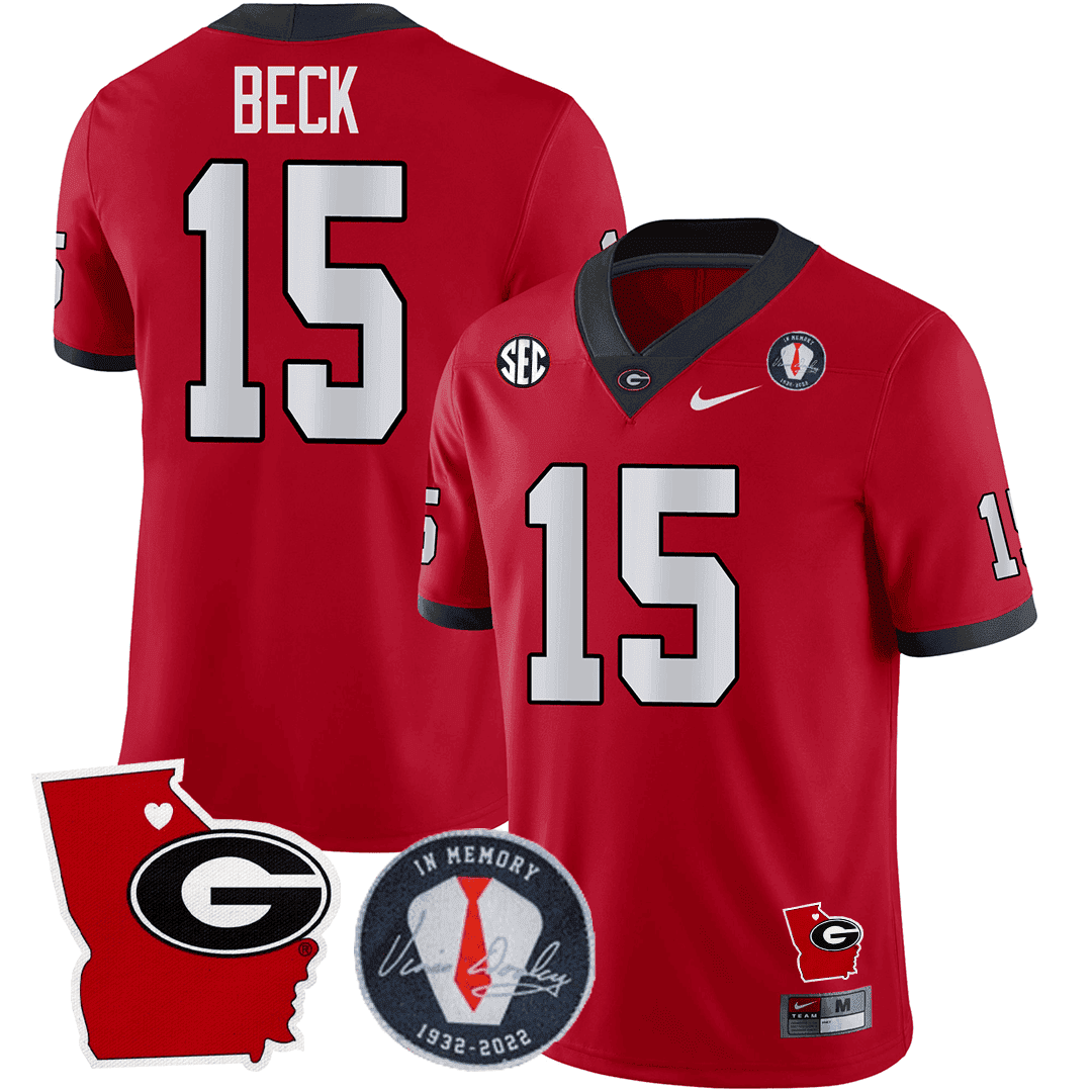 Men's Georgia Bulldogs 2024 Vince Dooley Patch & Georgia State Map Jersey - All Stitched
