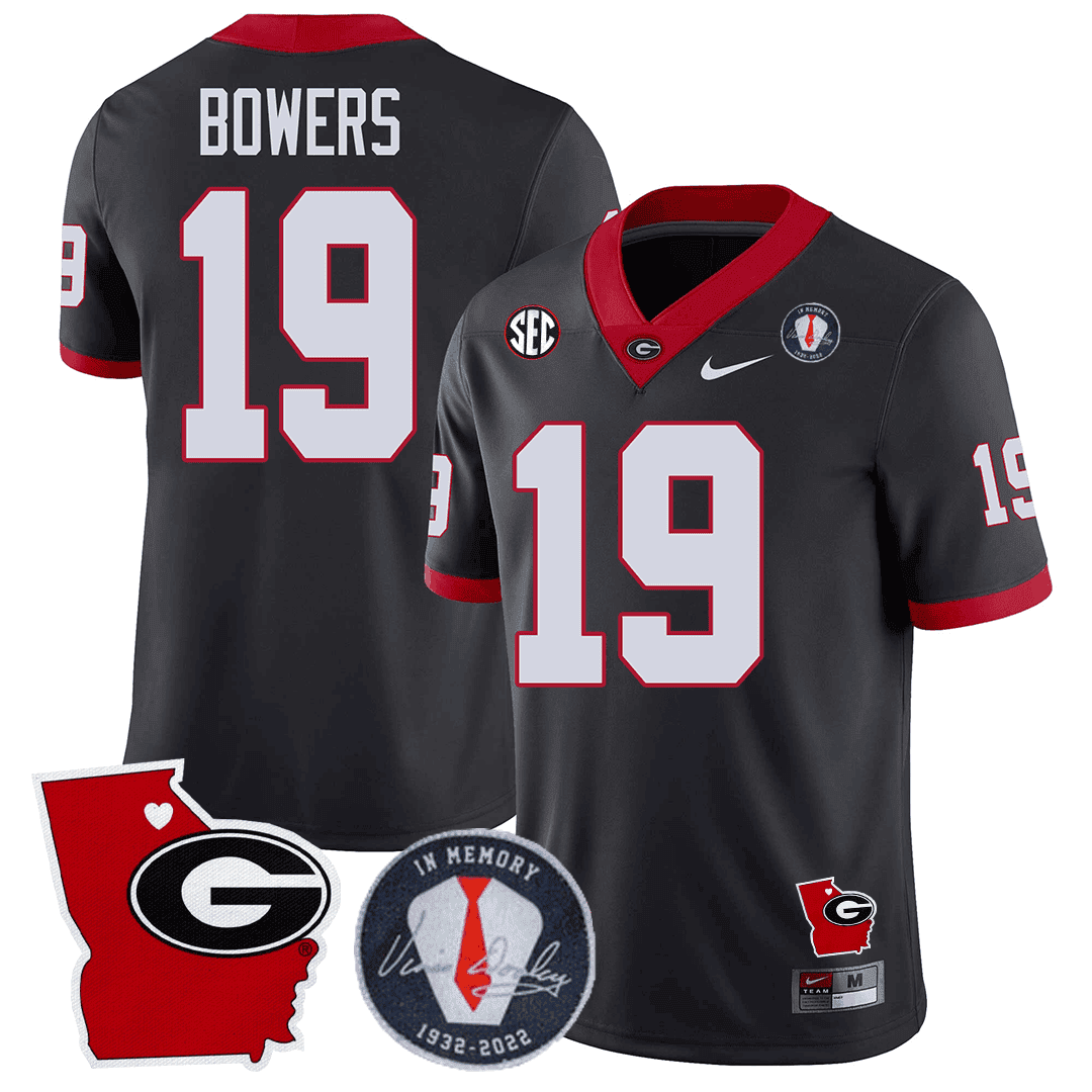Men's Georgia Bulldogs 2024 Vince Dooley Patch & Georgia State Map Jersey - All Stitched