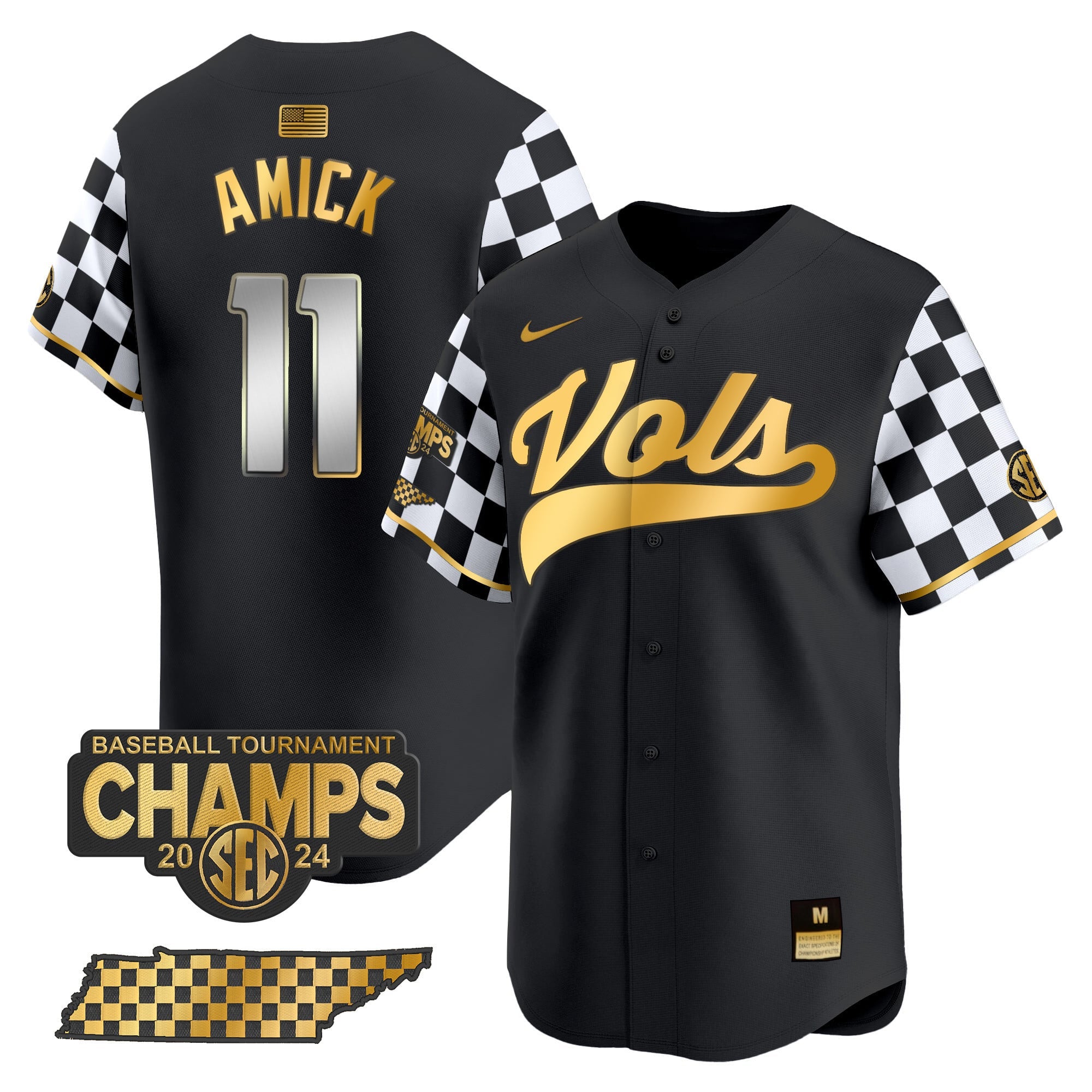 Men's Tennessee Volunteers Checkerboard 2024 Tournament Champions Vapor Premier Limited Jersey - All Stitched