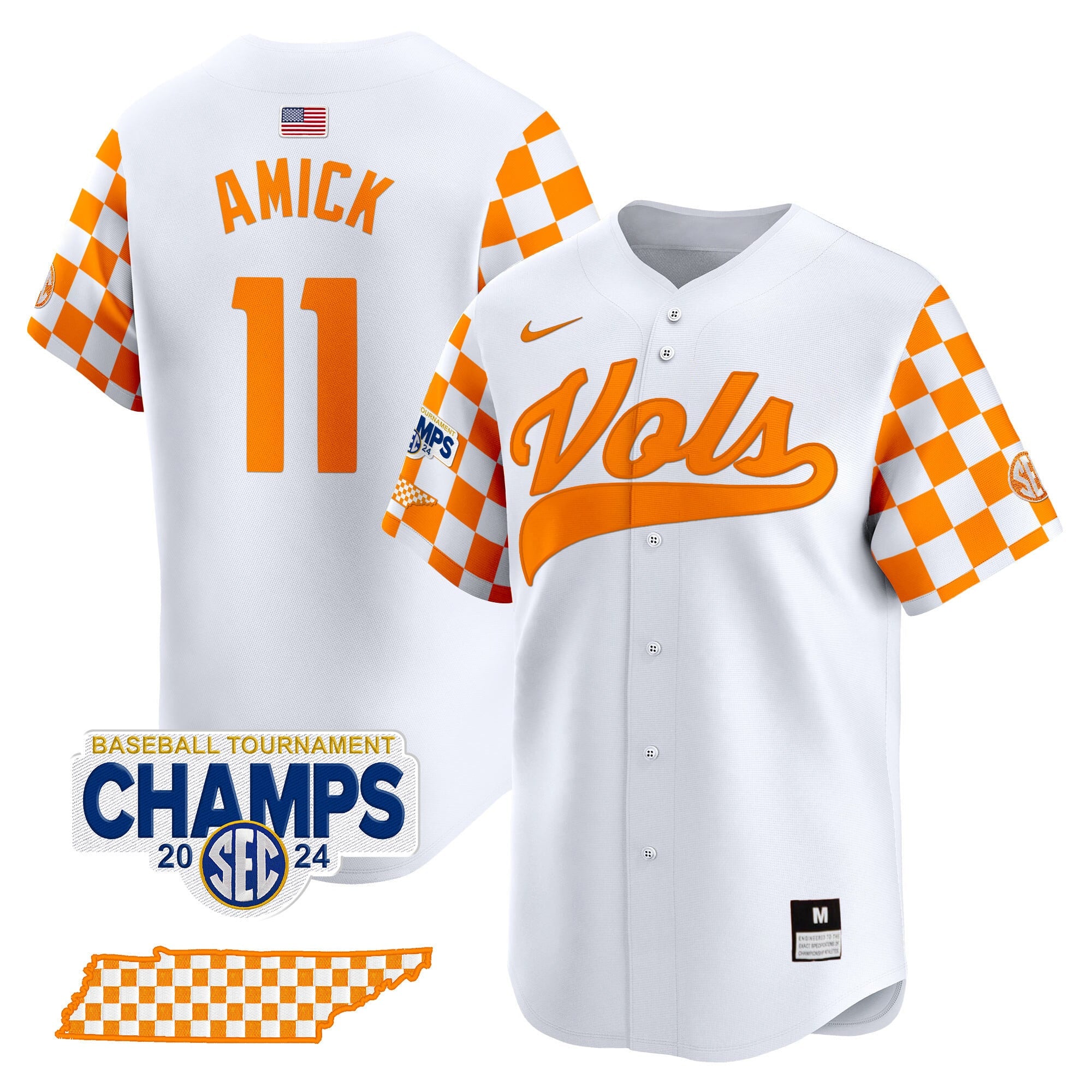 Men's Tennessee Volunteers Checkerboard 2024 Tournament Champions Vapor Premier Limited Jersey - All Stitched