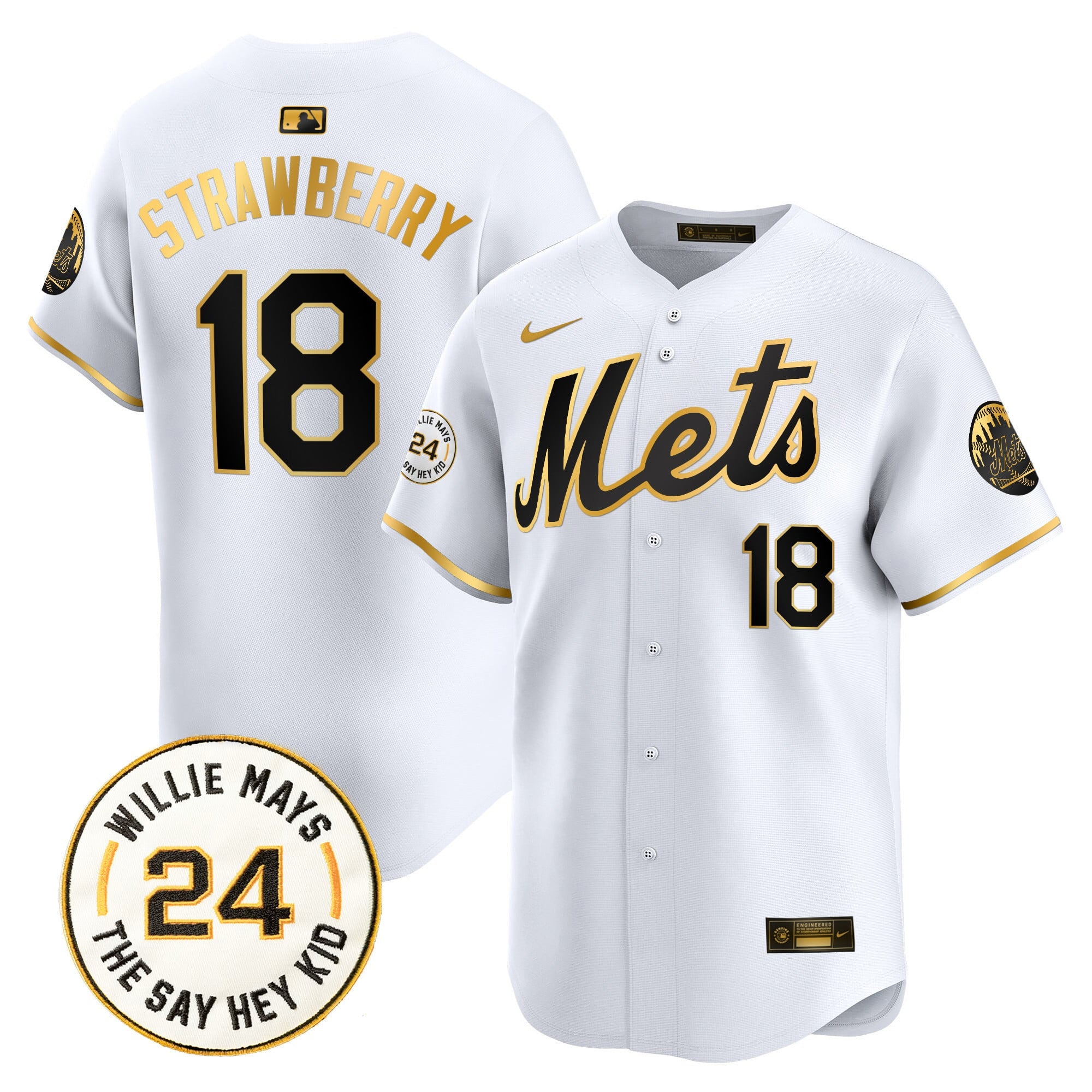 Men's Mets Willie Mays Patch Vapor Premier Limited Jersey - All Stitched