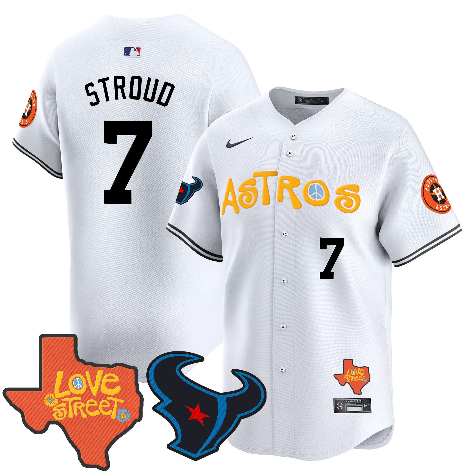 Men's Astros Love Street & Texans Patch Vapor Premier Limited Jersey - All Stitched