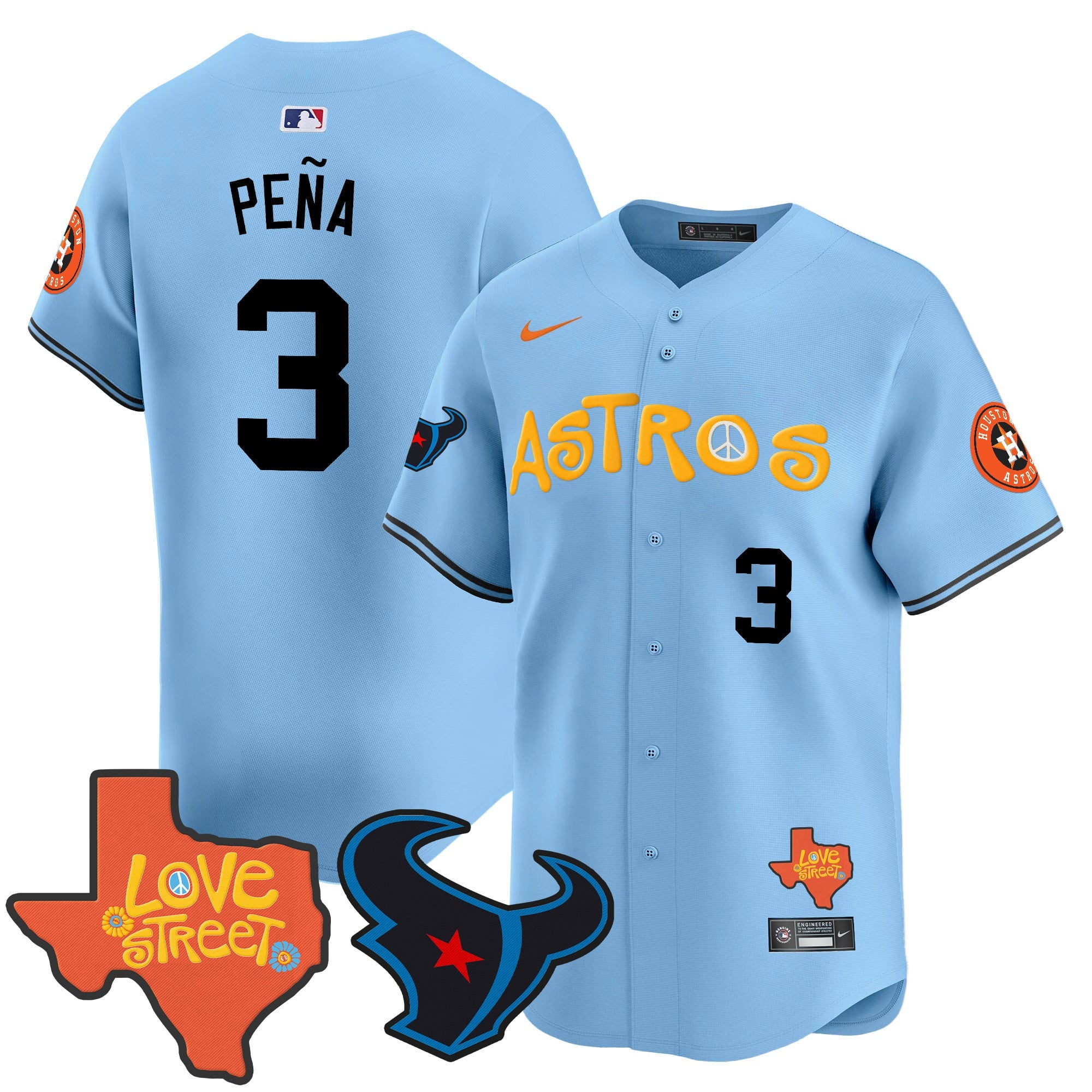 Men's Astros Love Street & Texans Patch Vapor Premier Limited Jersey - All Stitched