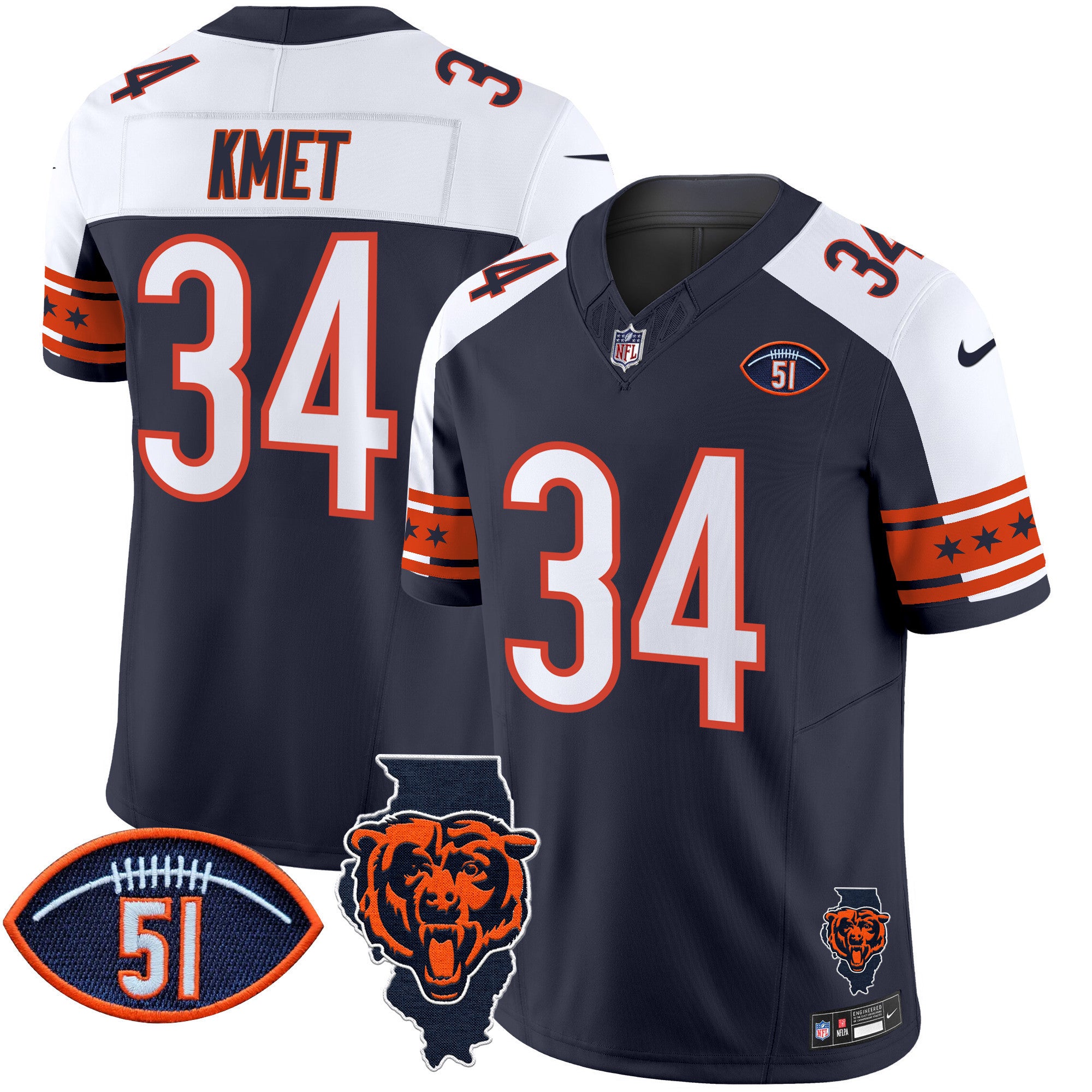Men's Bears Illinois & Dick Butkus Patch Vapor Limited Jersey - All Stitched