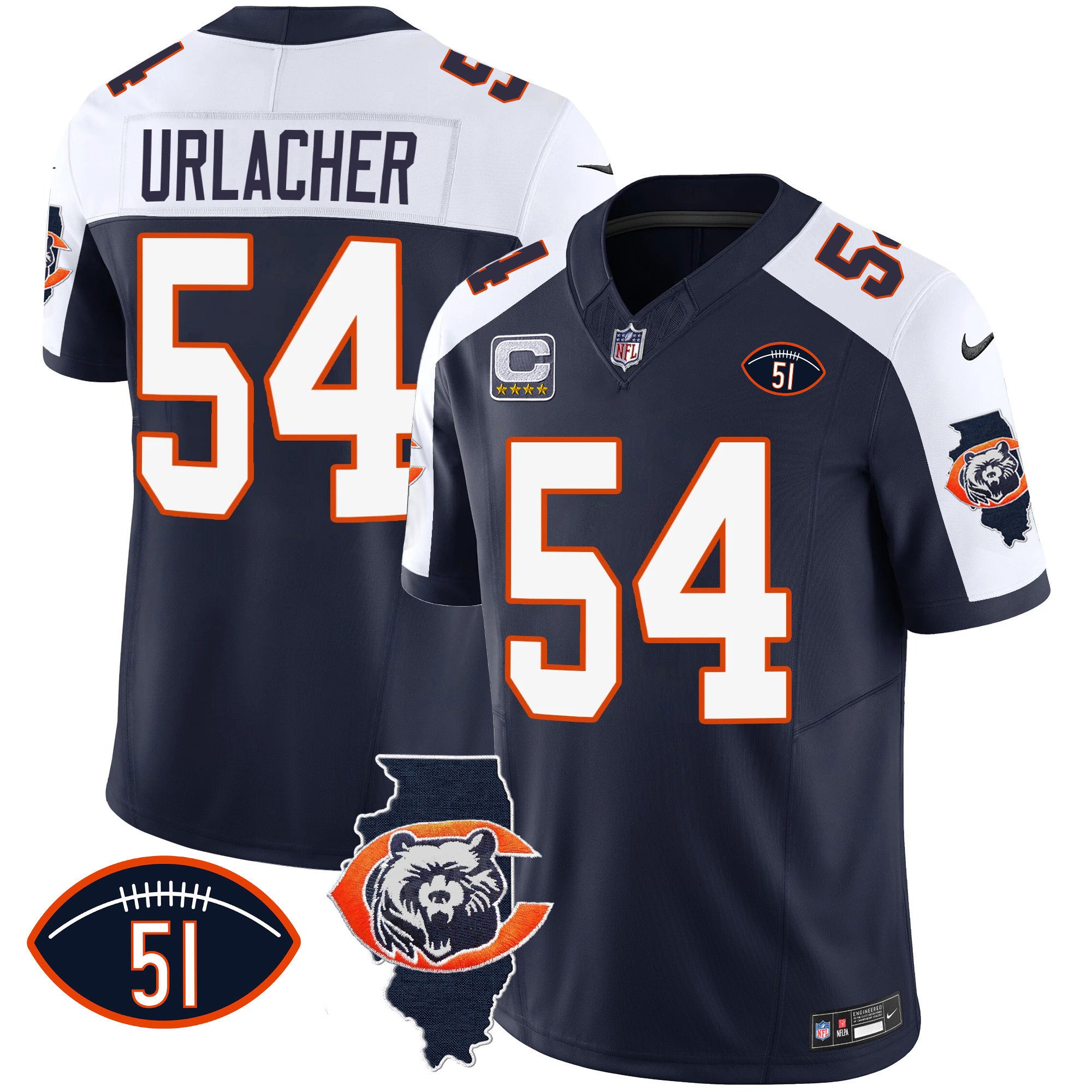 Men's Bears Throwback Illinois Patch Vapor Jersey - All Stitched