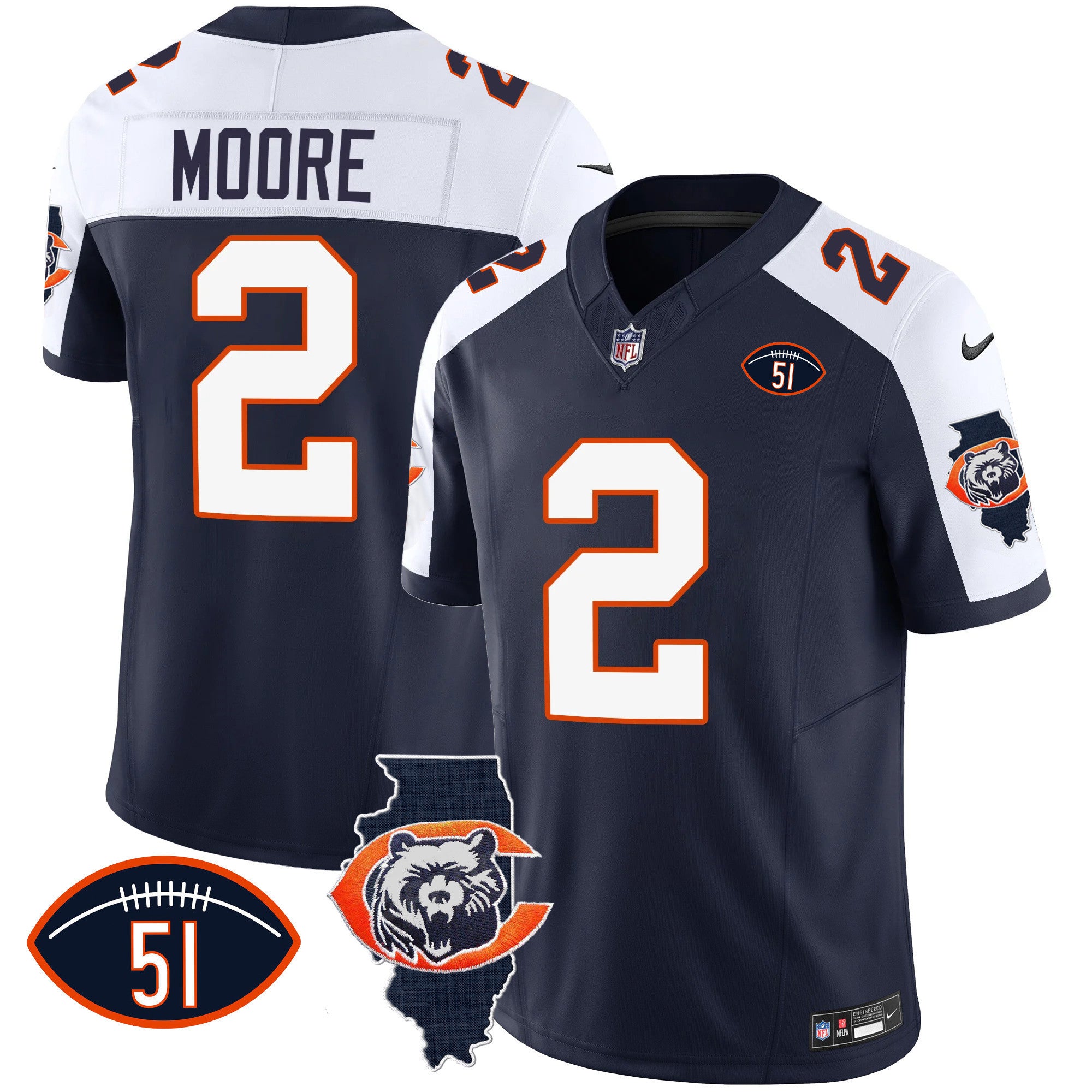Men's Bears Throwback Illinois Patch Vapor Jersey - All Stitched