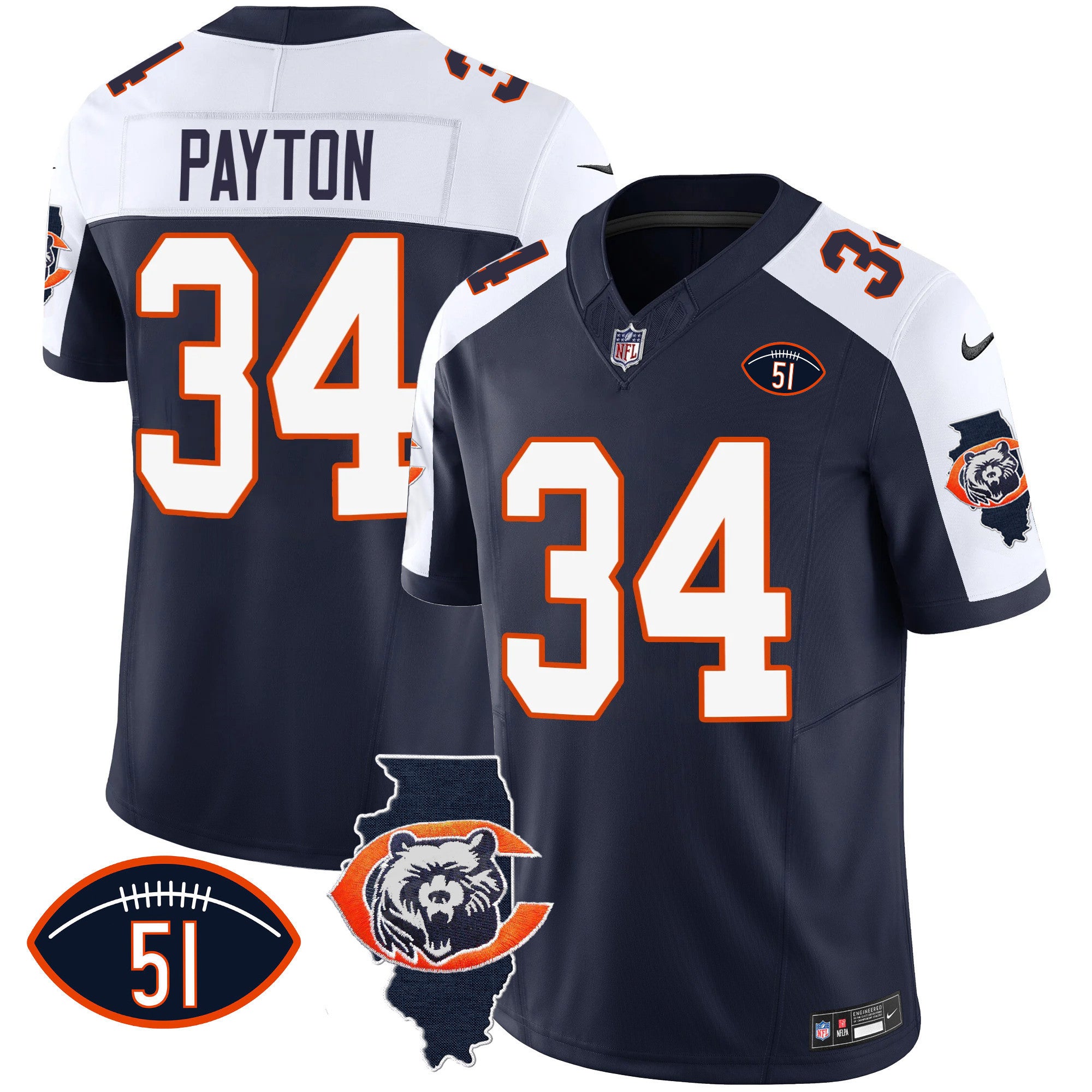 Men's Bears Throwback Illinois Patch Vapor Jersey - All Stitched