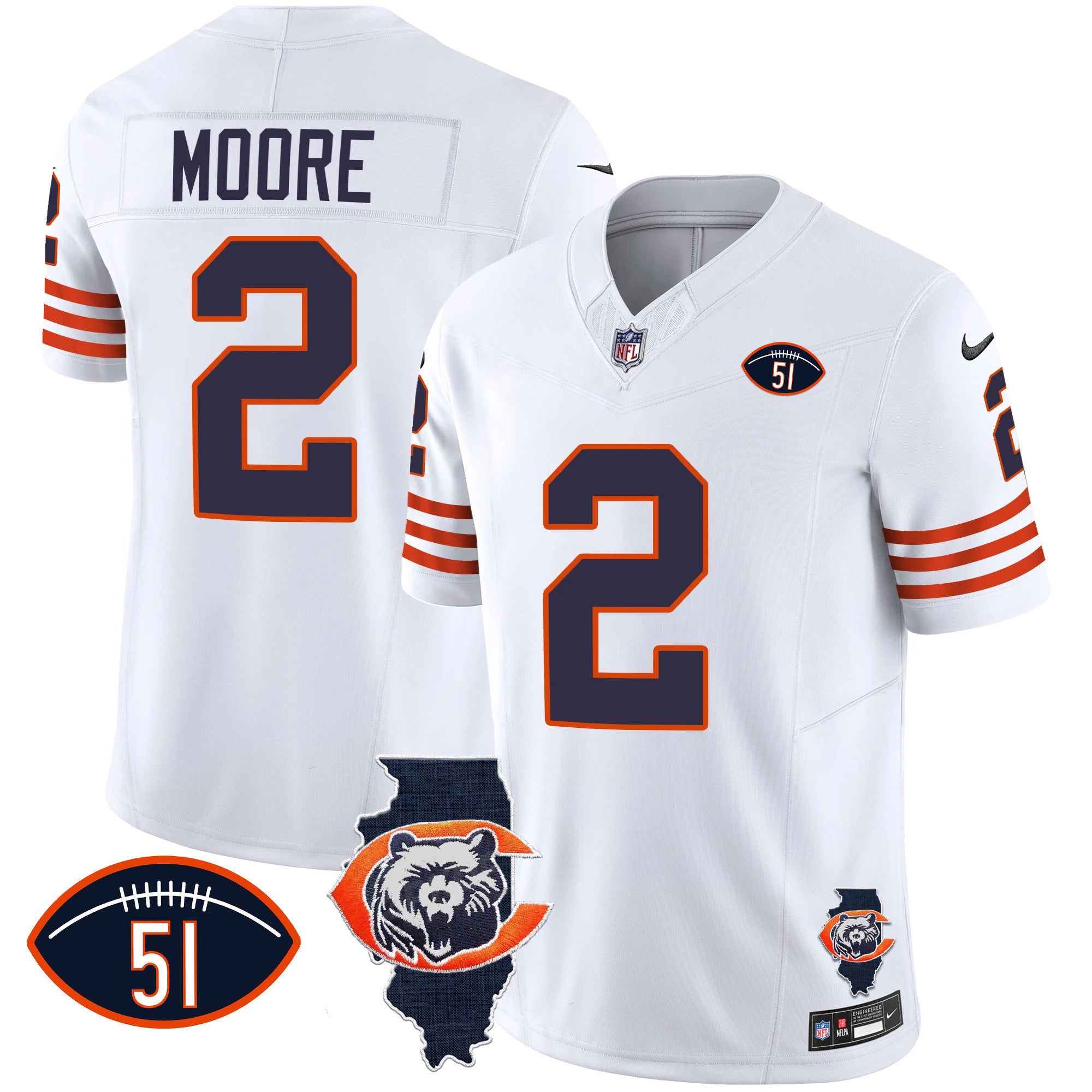 Men's Bears Throwback Illinois Patch Vapor Jersey - All Stitched