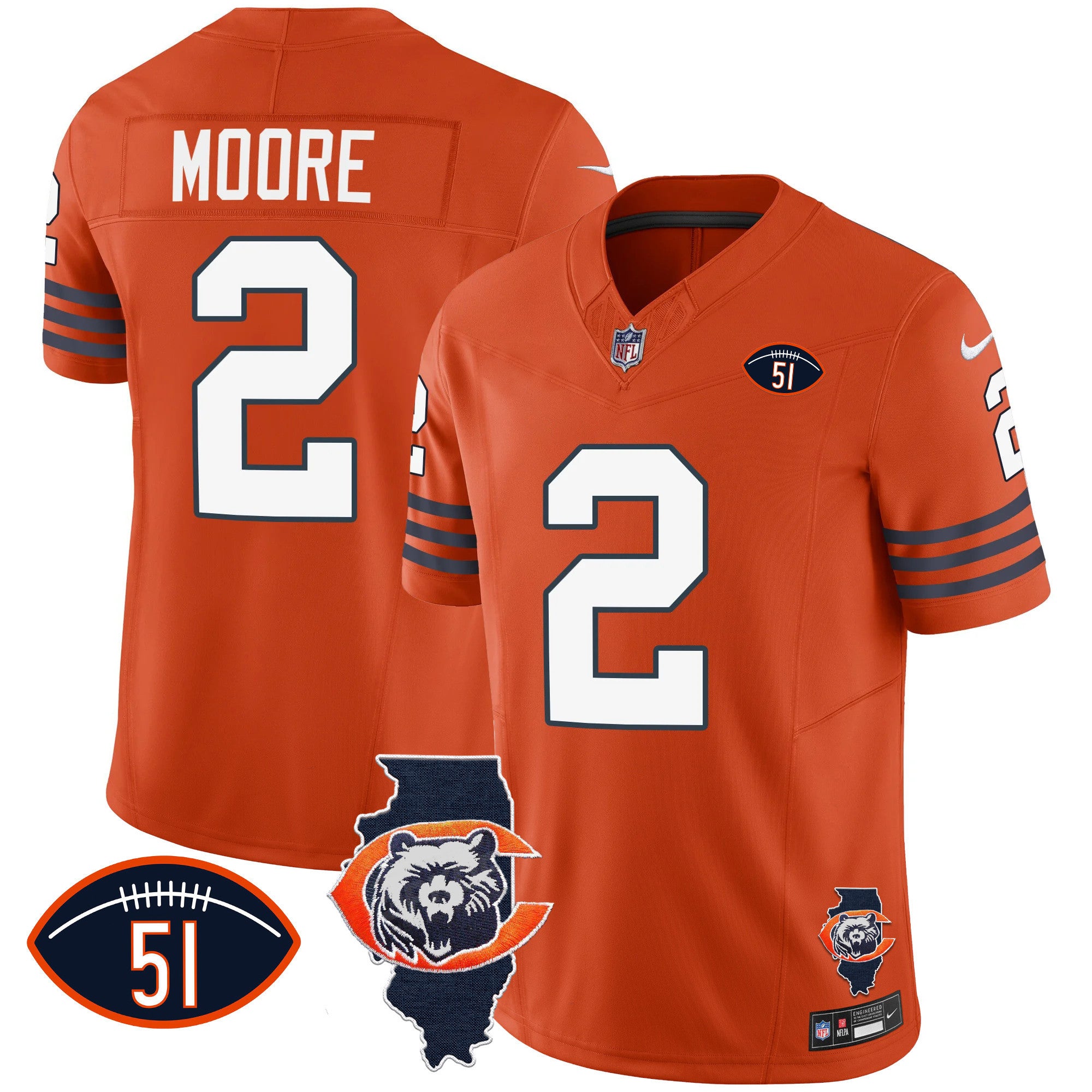 Men's Bears Throwback Illinois Patch Vapor Jersey - All Stitched