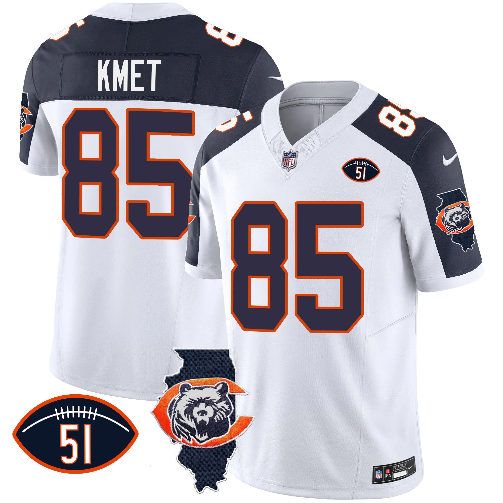 Men's Bears Throwback Illinois Patch Vapor Jersey - All Stitched
