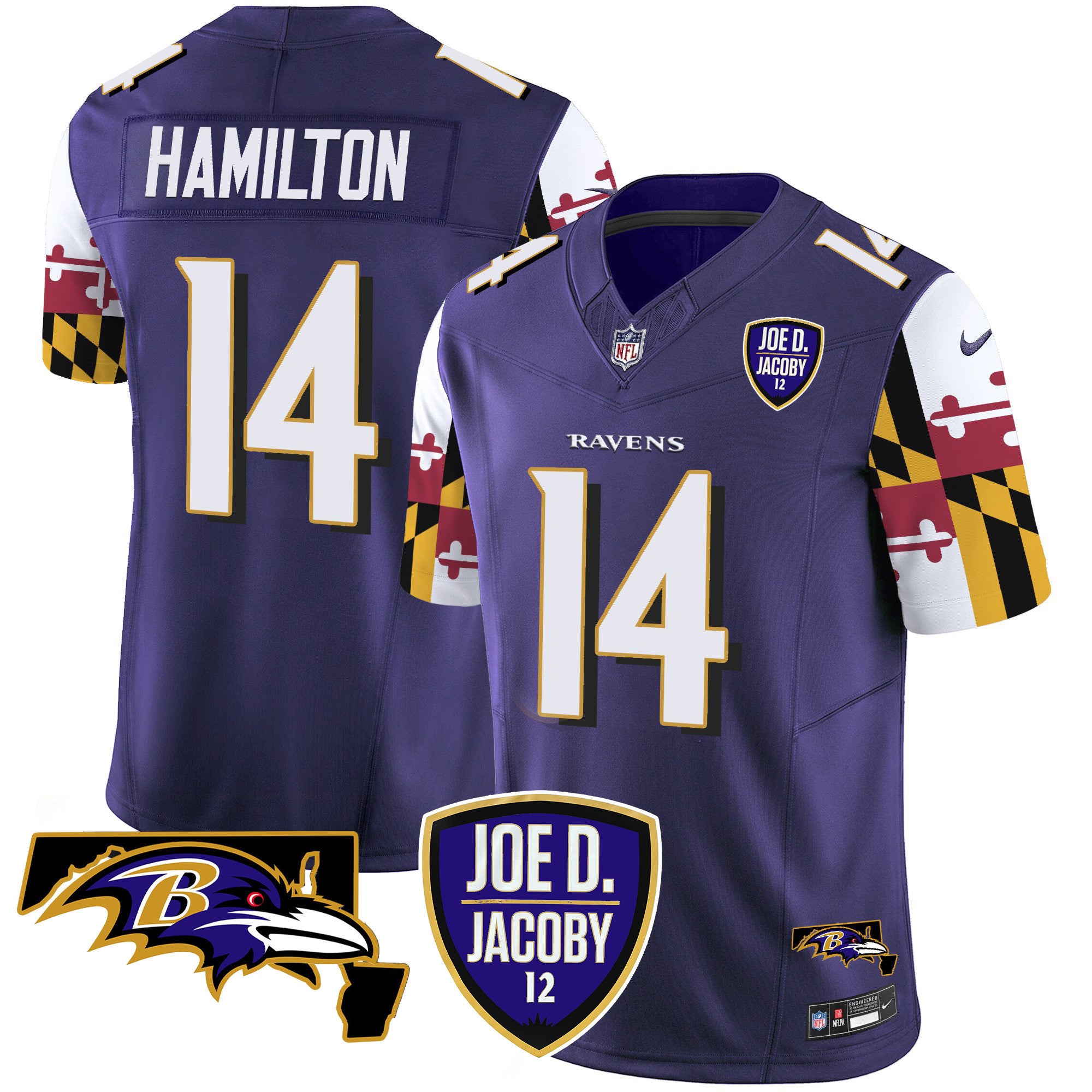 Men's Ravens Joe D & Jacoby Patch Vapor Limited Jersey V2 - All Stitched