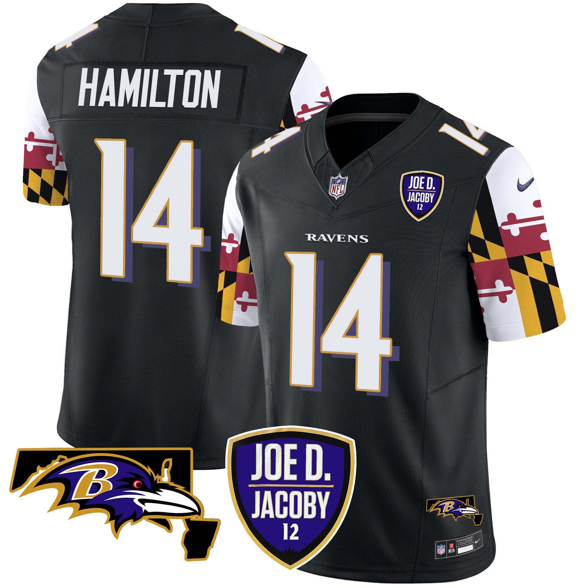 Men's Ravens Joe D & Jacoby Patch Vapor Limited Jersey V2 - All Stitched