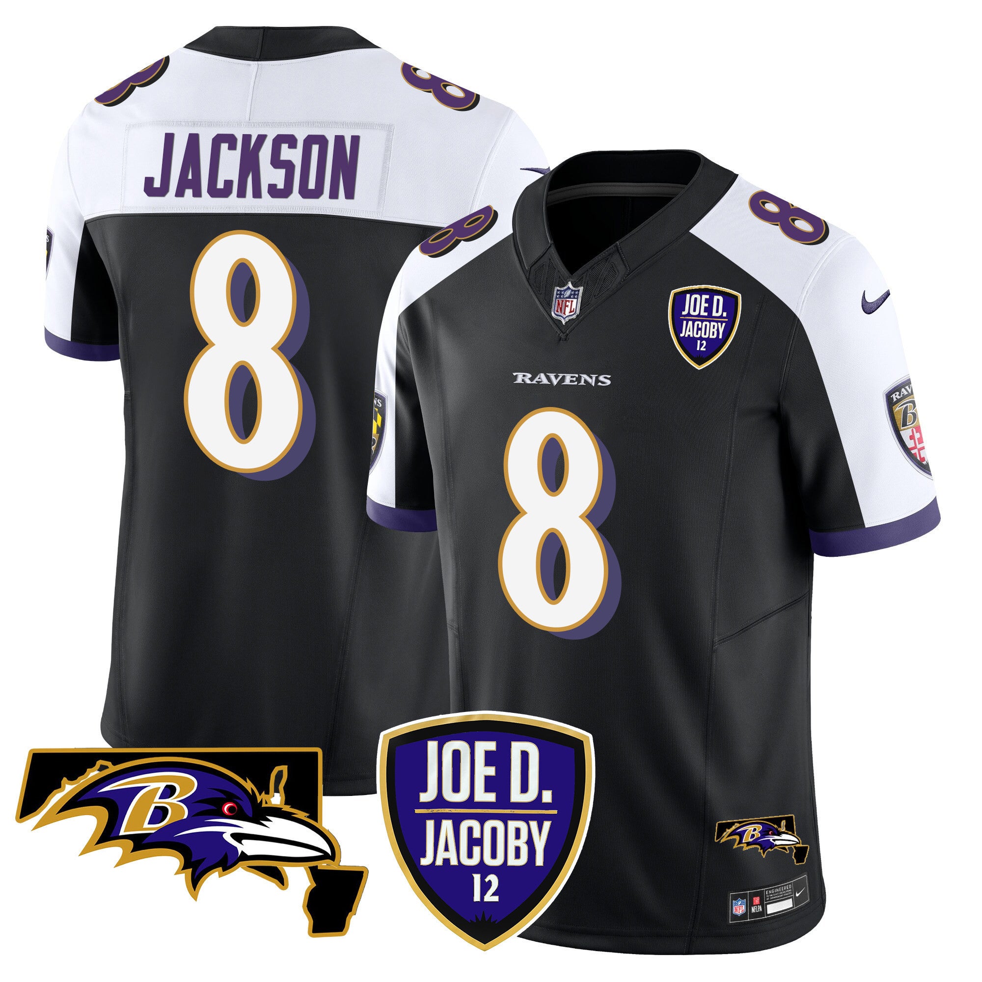 Men's Ravens Joe D & Jacoby Patch Vapor Limited Jersey - All Stitched