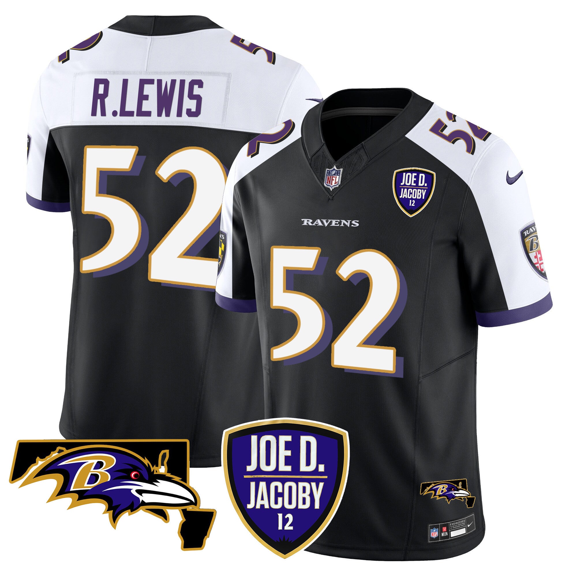 Men's Ravens Joe D & Jacoby Patch Vapor Limited Jersey - All Stitched