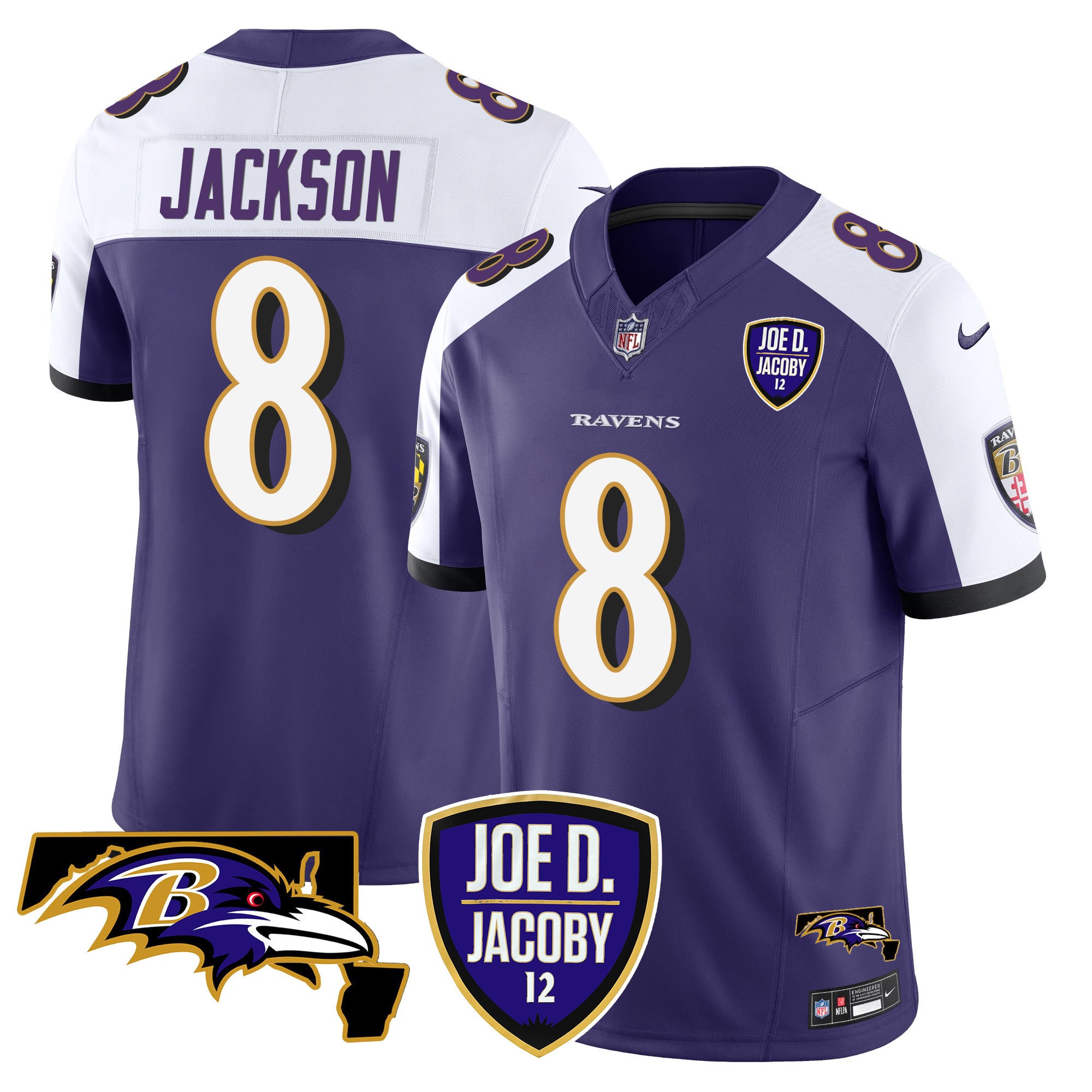 Men's Ravens Joe D & Jacoby Patch Vapor Limited Jersey - All Stitched