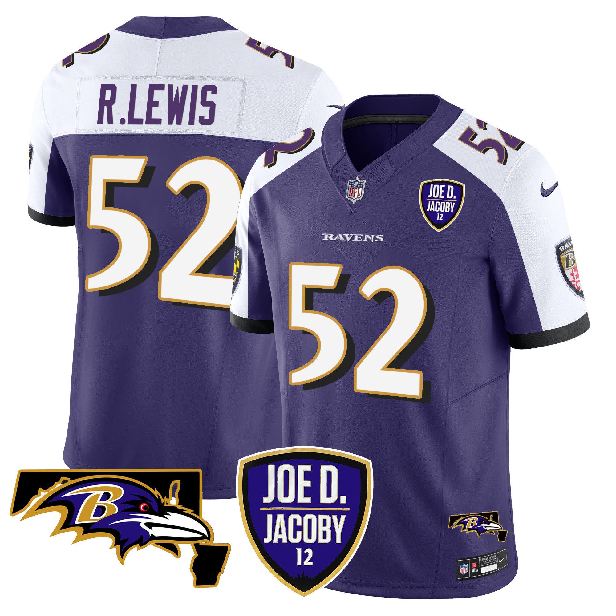 Men's Ravens Joe D & Jacoby Patch Vapor Limited Jersey - All Stitched