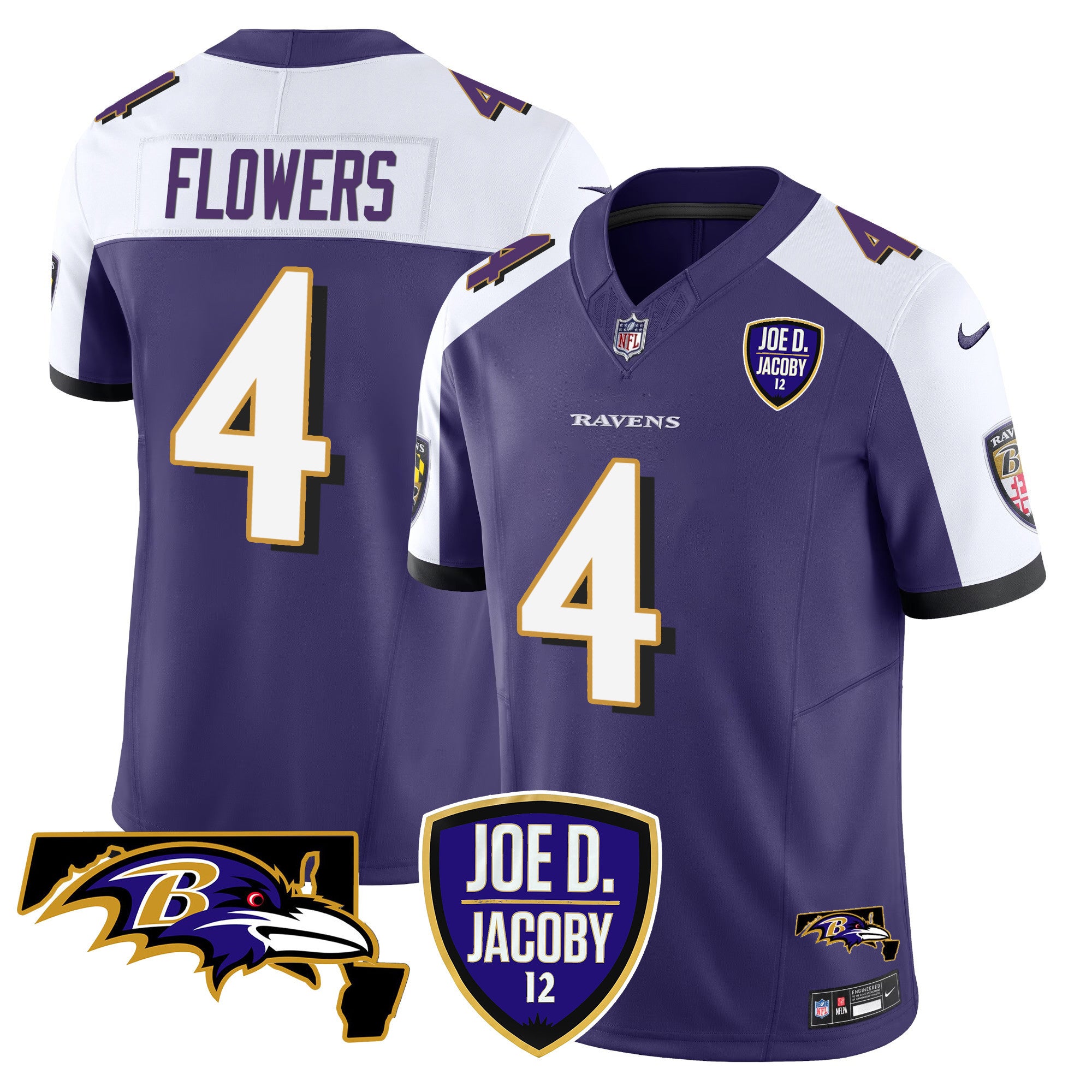 Men's Ravens Joe D & Jacoby Patch Vapor Limited Jersey - All Stitched
