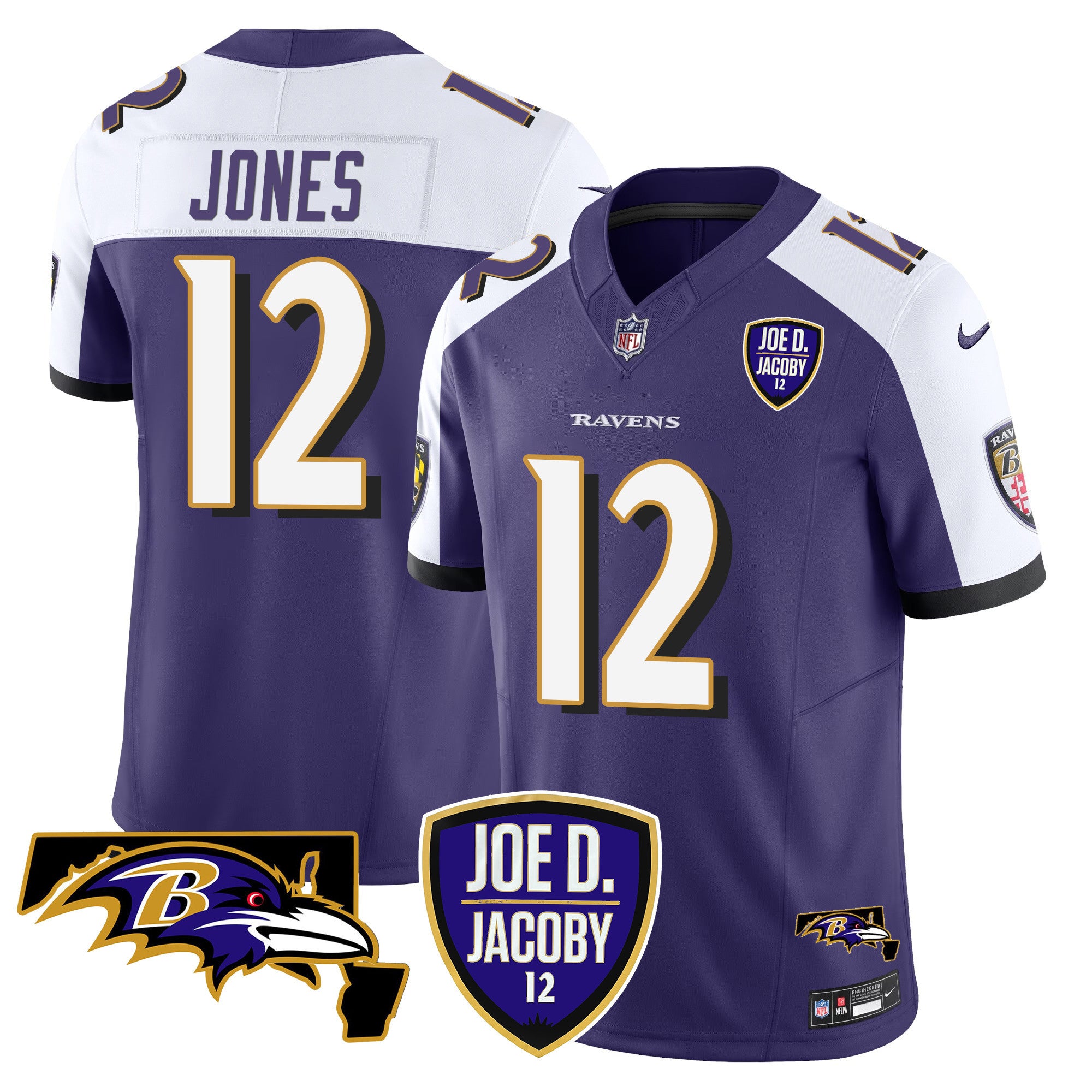 Men's Ravens Joe D & Jacoby Patch Vapor Limited Jersey - All Stitched