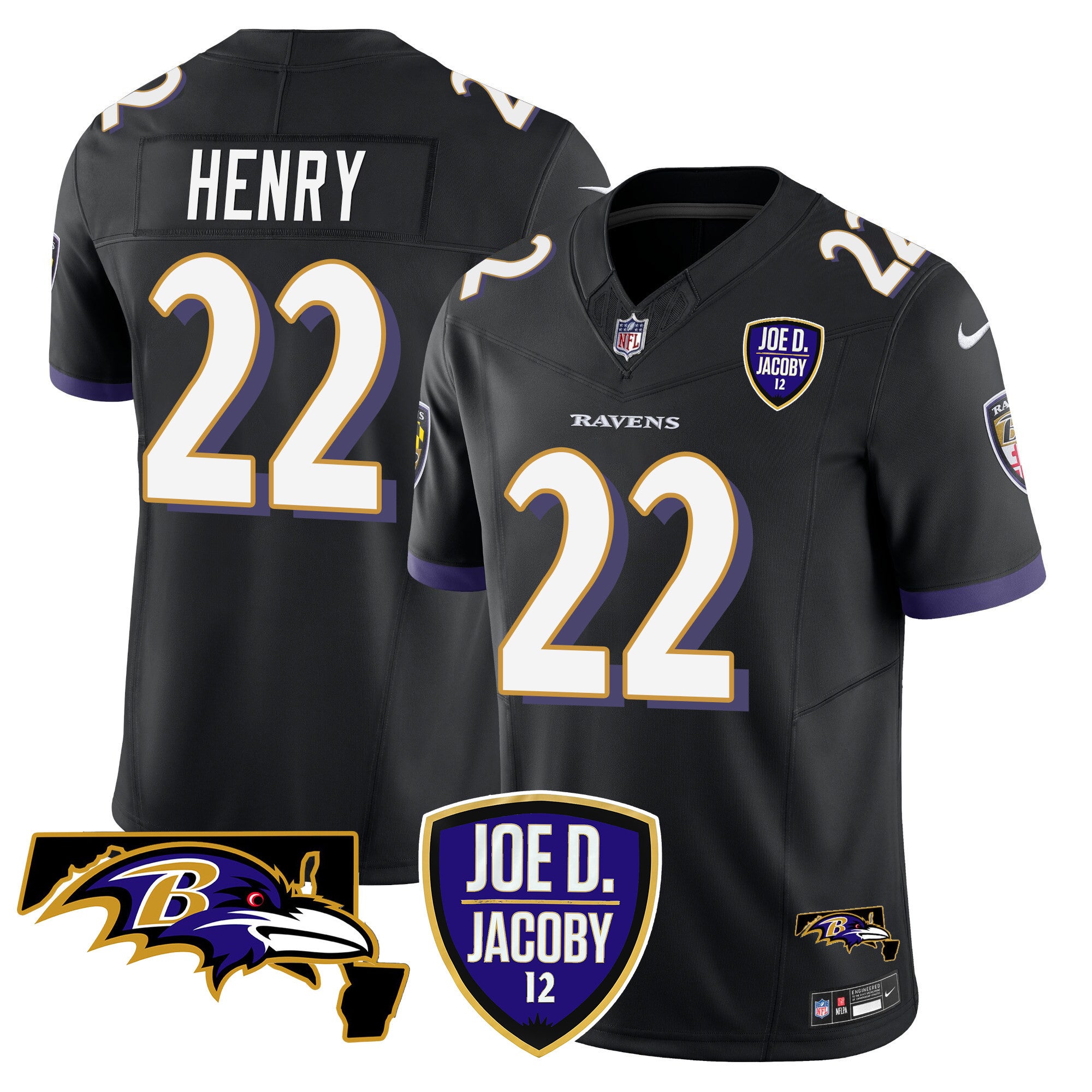 Men's Ravens Joe D & Jacoby Patch Vapor Limited Jersey - All Stitched