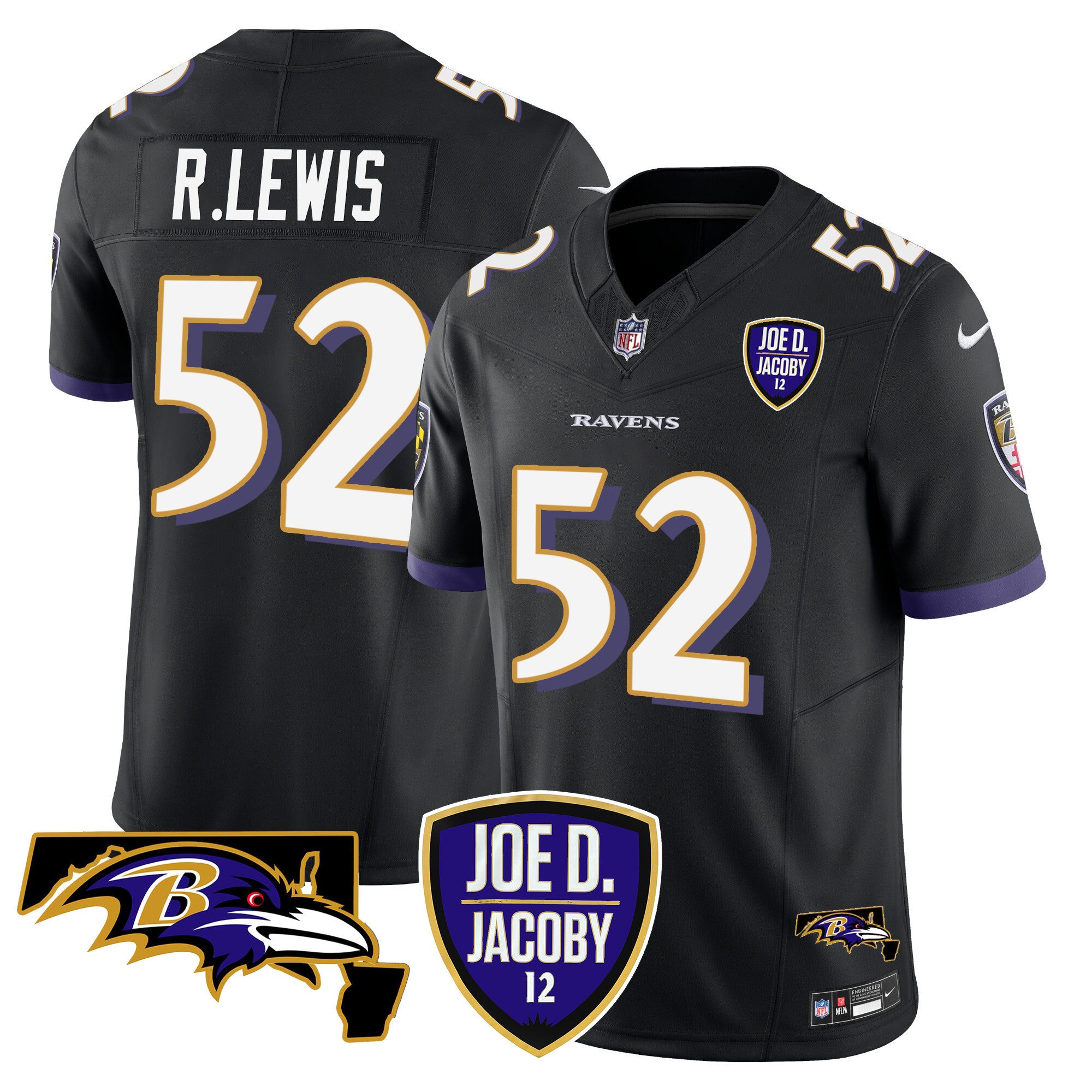 Men's Ravens Joe D & Jacoby Patch Vapor Limited Jersey - All Stitched