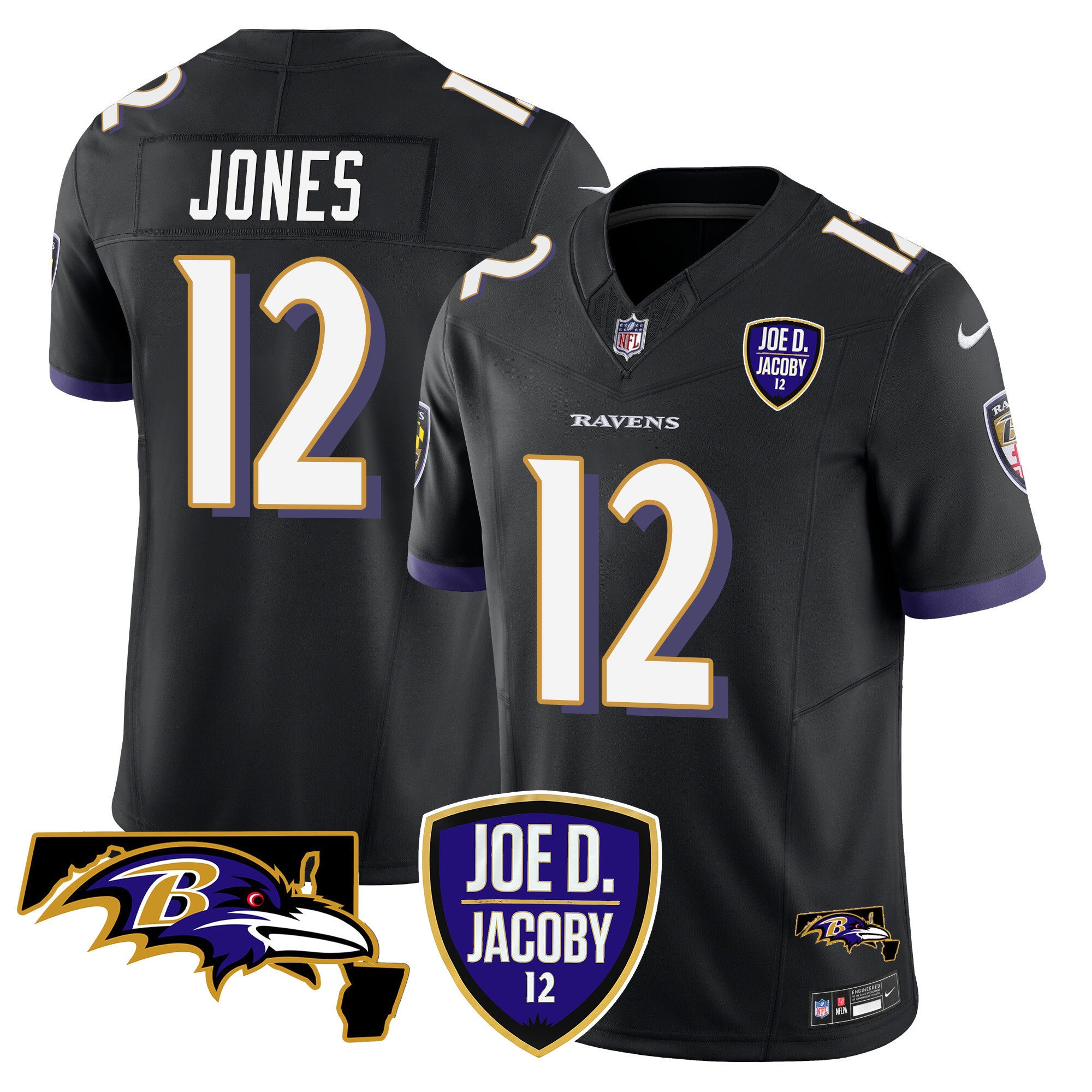 Men's Ravens Joe D & Jacoby Patch Vapor Limited Jersey - All Stitched
