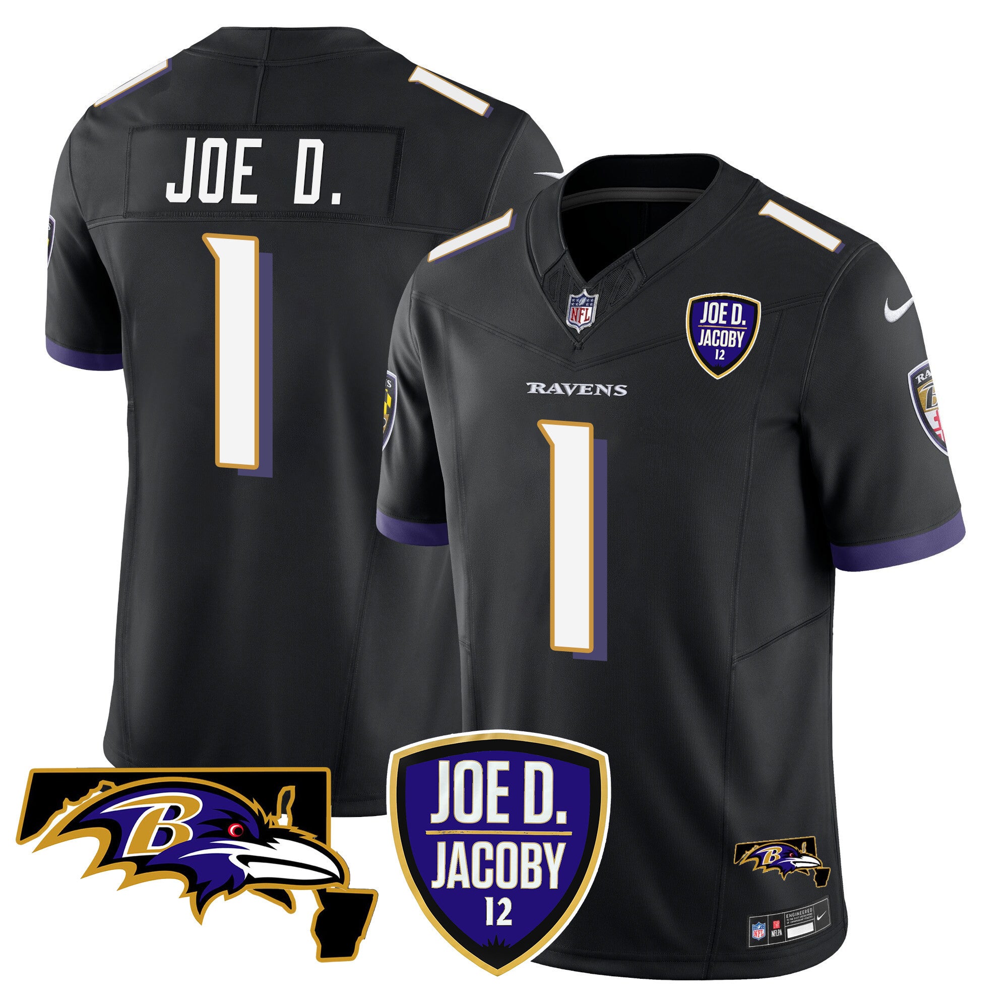 Men's Ravens Joe D & Jacoby Patch Vapor Limited Jersey - All Stitched