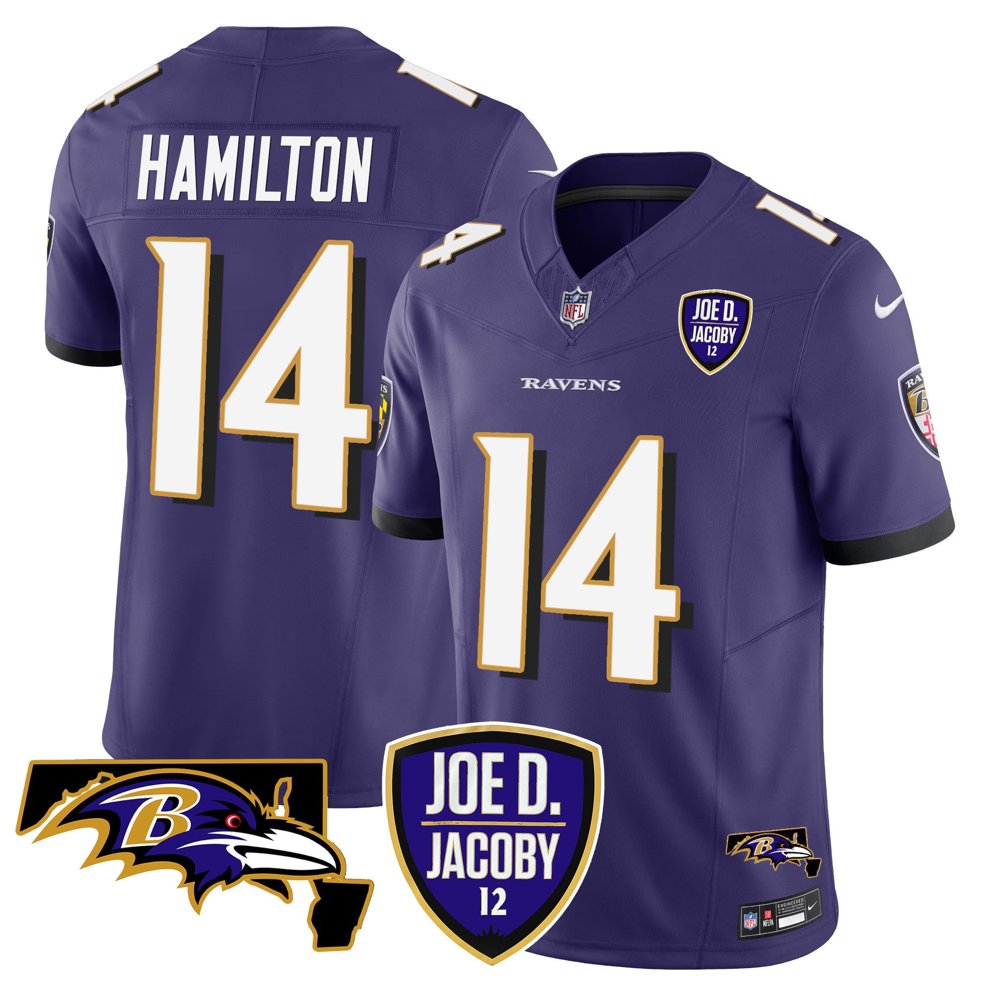 Men's Ravens Joe D & Jacoby Patch Vapor Limited Jersey - All Stitched