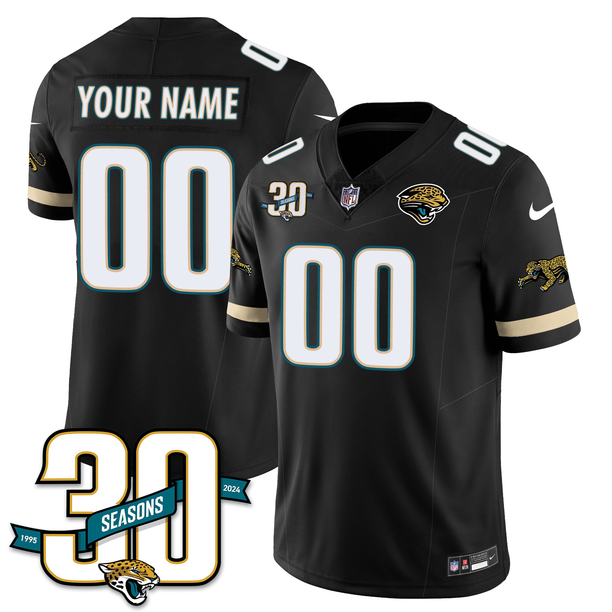 Custom Name/Gender Jacksonville Jaguars 1990s Throwback Uniforms - All Stitched