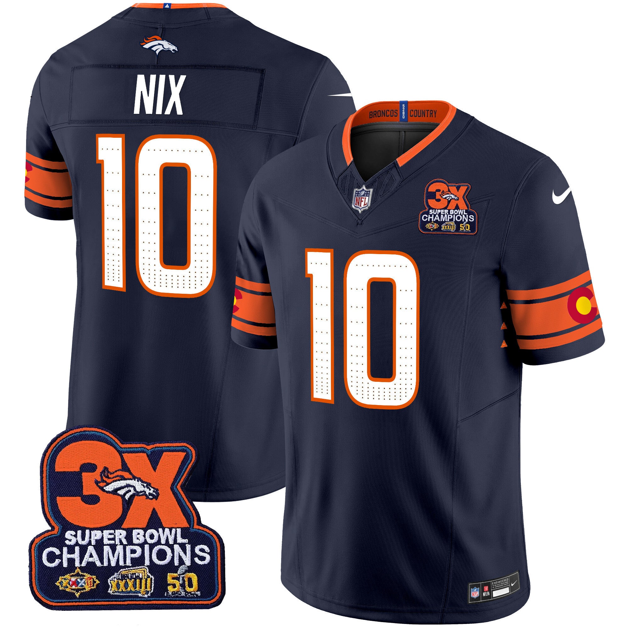 Men's Denver Broncos 3x Patch Colorado Flag Vapor Limited Jersey - All Stitched