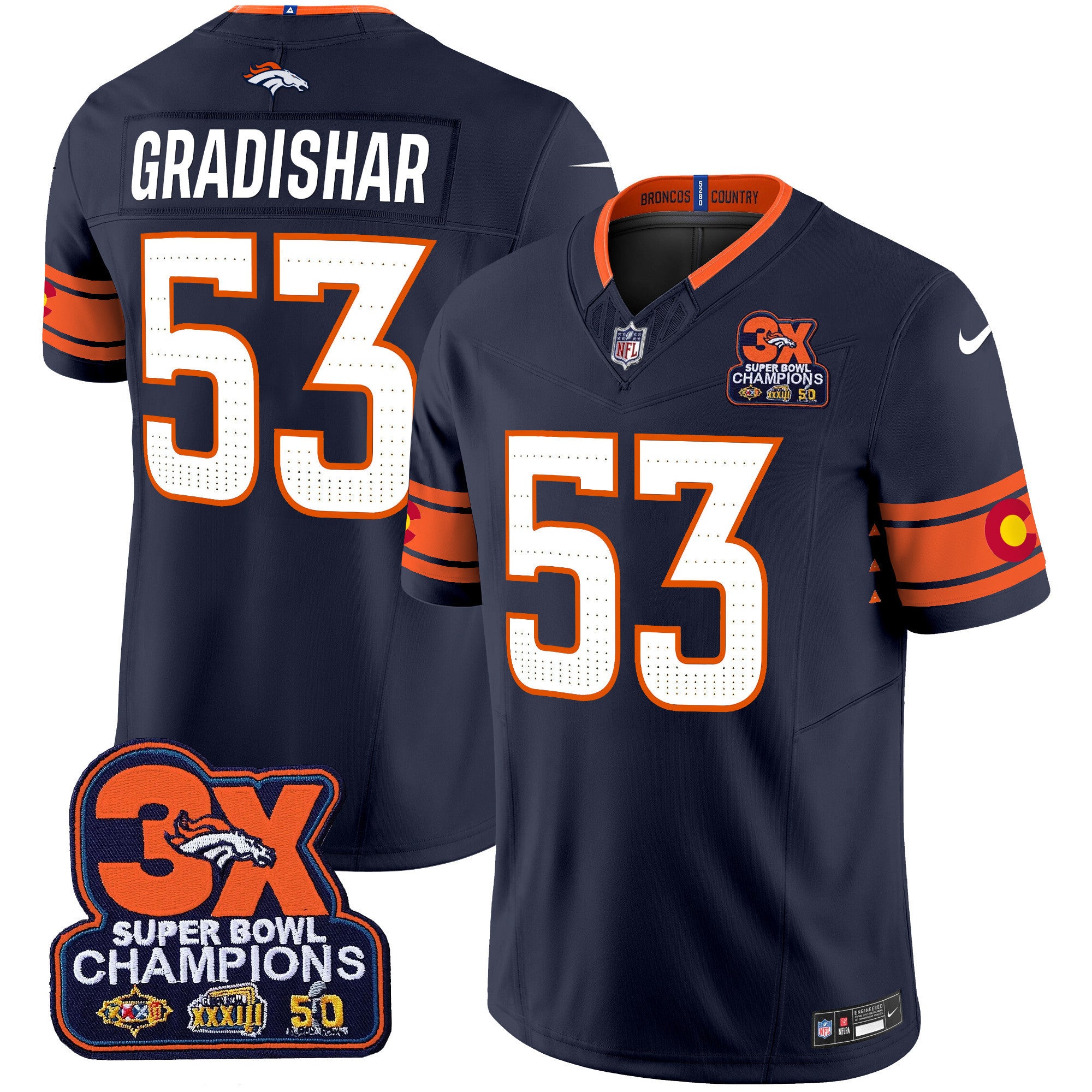 Men's Denver Broncos 3x Patch Colorado Flag Vapor Limited Jersey - All Stitched